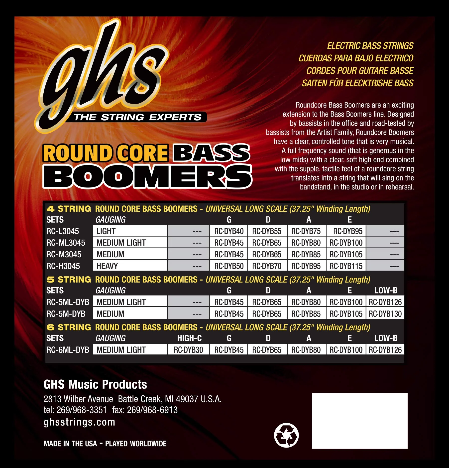 GHS Strings RC-H3045 Round Core Bass Boomers, 4-Set, Silver, Heavy Gauge, 50-115 (37.25" Winding) - Image 2