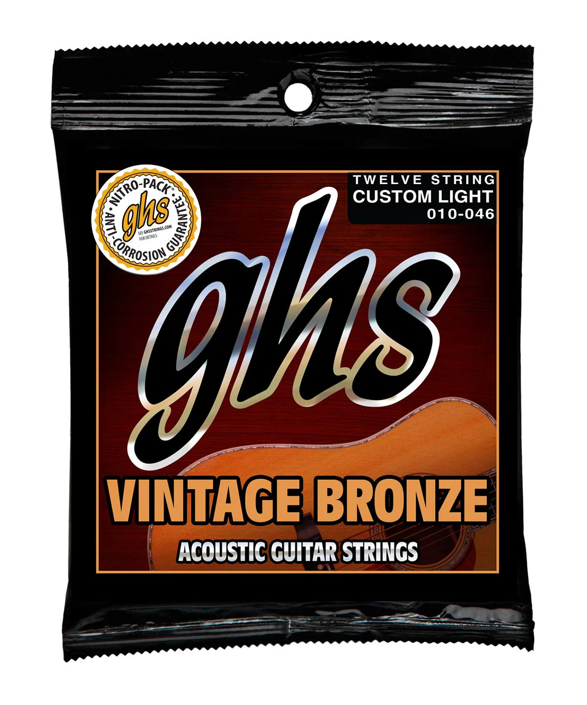 GHS Strings VN-12CL VINTAGE BRONZE Acoustic Guitar Strings, 12 Set, Custom Light (10-46) Custom Light (10-46) Pack of 12 - Image 2