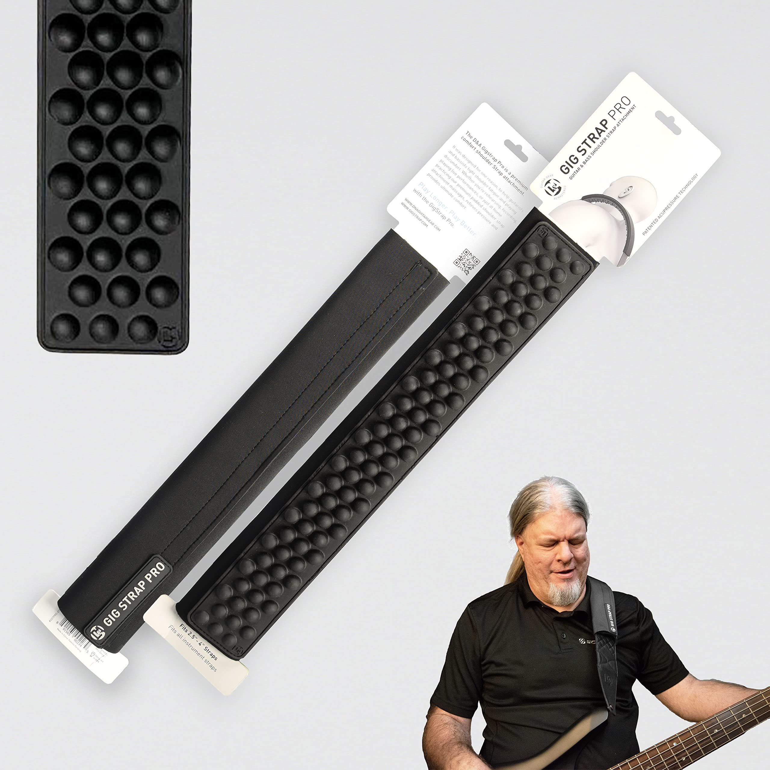 GIG STRAP PRO: World's Most Advanced Universal Guitar Strap Pad w/Patented acupressure technology, relieves shoulder & back pain, black - Image 2