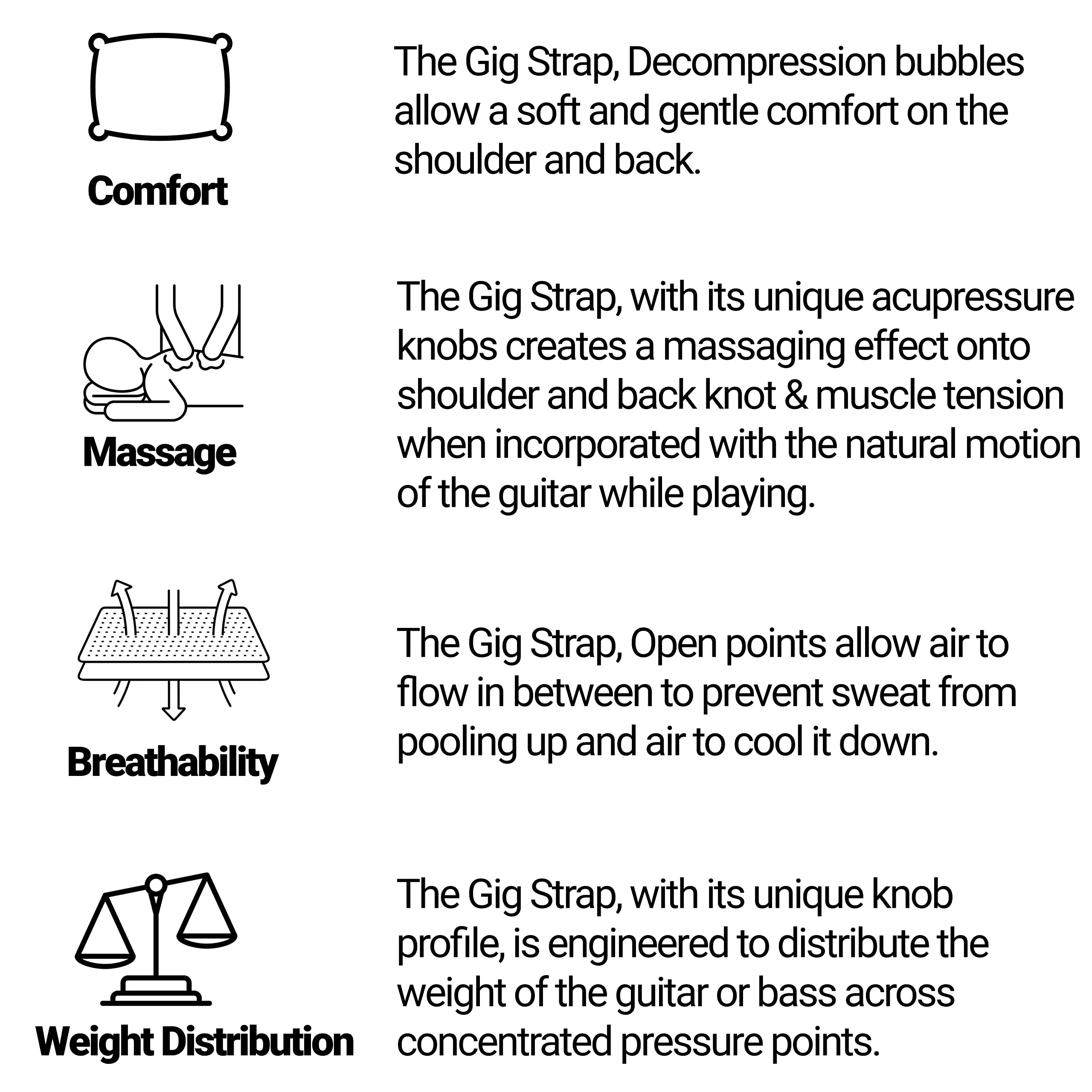GIG STRAP PRO: World's Most Advanced Universal Guitar Strap Pad w/Patented acupressure technology, relieves shoulder & back pain, black - Image 4