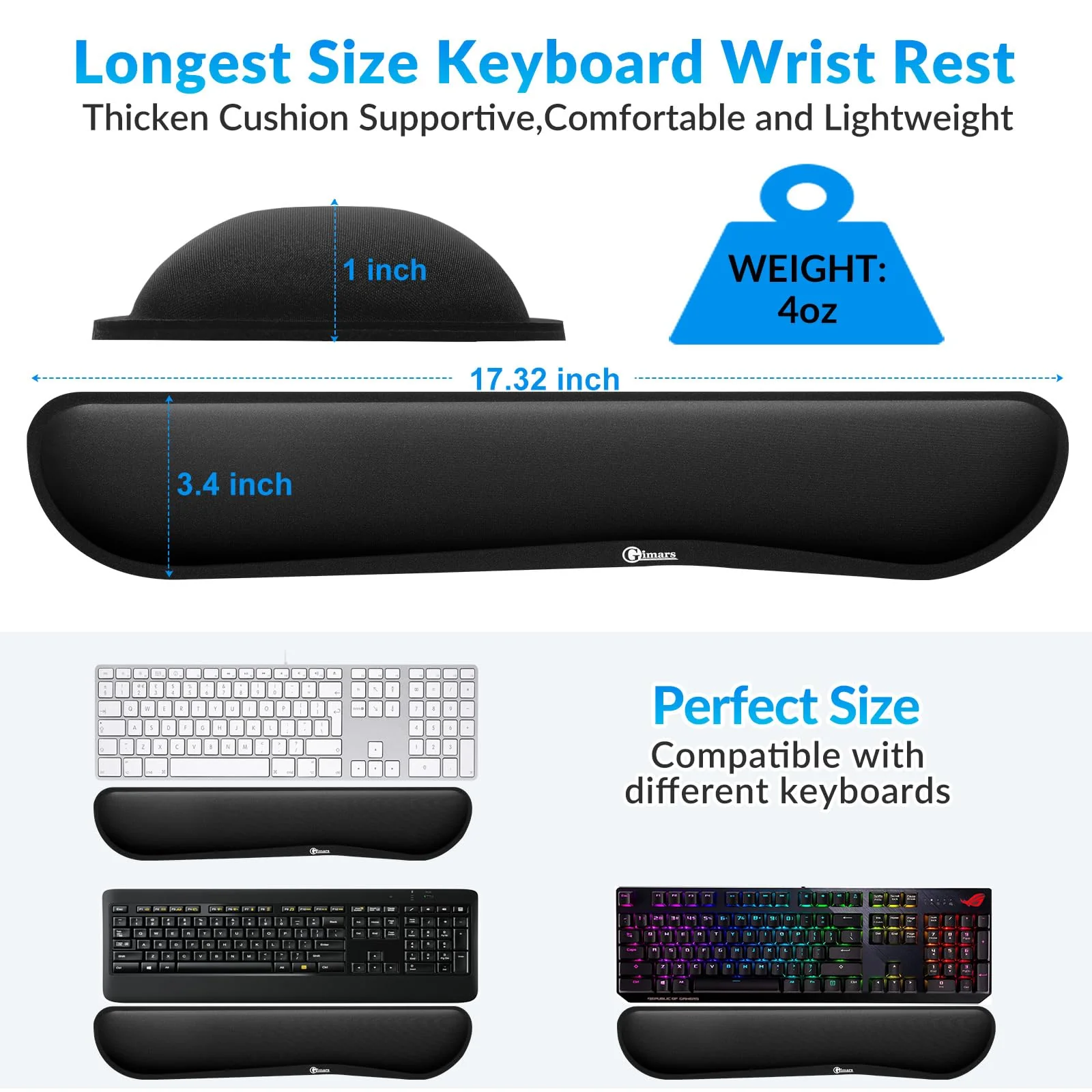 Gimars 63D High-Density Thicken Memory Foam Keyboard Wrist Rest, 17.3'' Enlarge Ergonomic Wrist Rest with Anti-Slip Rubber Base for Typing Pain Relief, Office, Gaming, Computer, Laptop, Mac, Black - Image 6