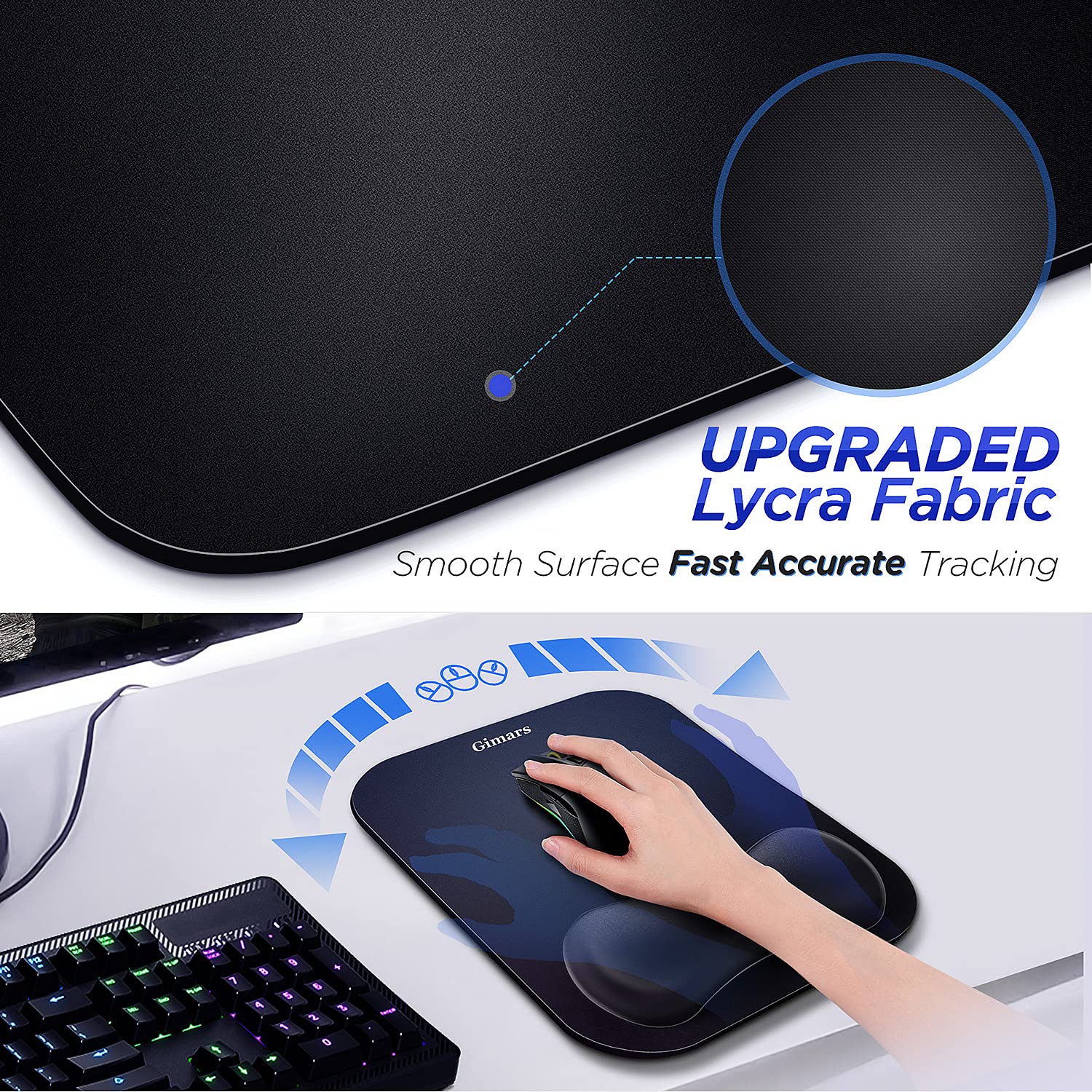 Gimars Large Smooth Superfine Fibre Memory Foam Ergonomic Mouse Pad Wrist Rest Support - Mousepad with Nonslip Base for Laptop, Computer, Gaming & Office black - Image 2