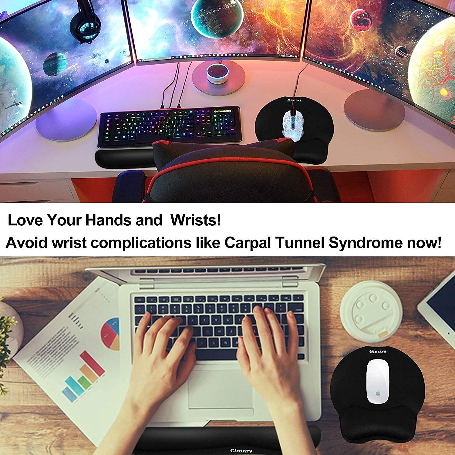 Gimars Upgrade Enlarge Superfine Fibre Soft Smooth Gel Ergonomic Mouse Pad Wrist Support and Keyboard Wrist Rest for Computer, Laptop, Mac, Gaming and Office, Durable, Comfortable and Pain Relief Black - Image 2