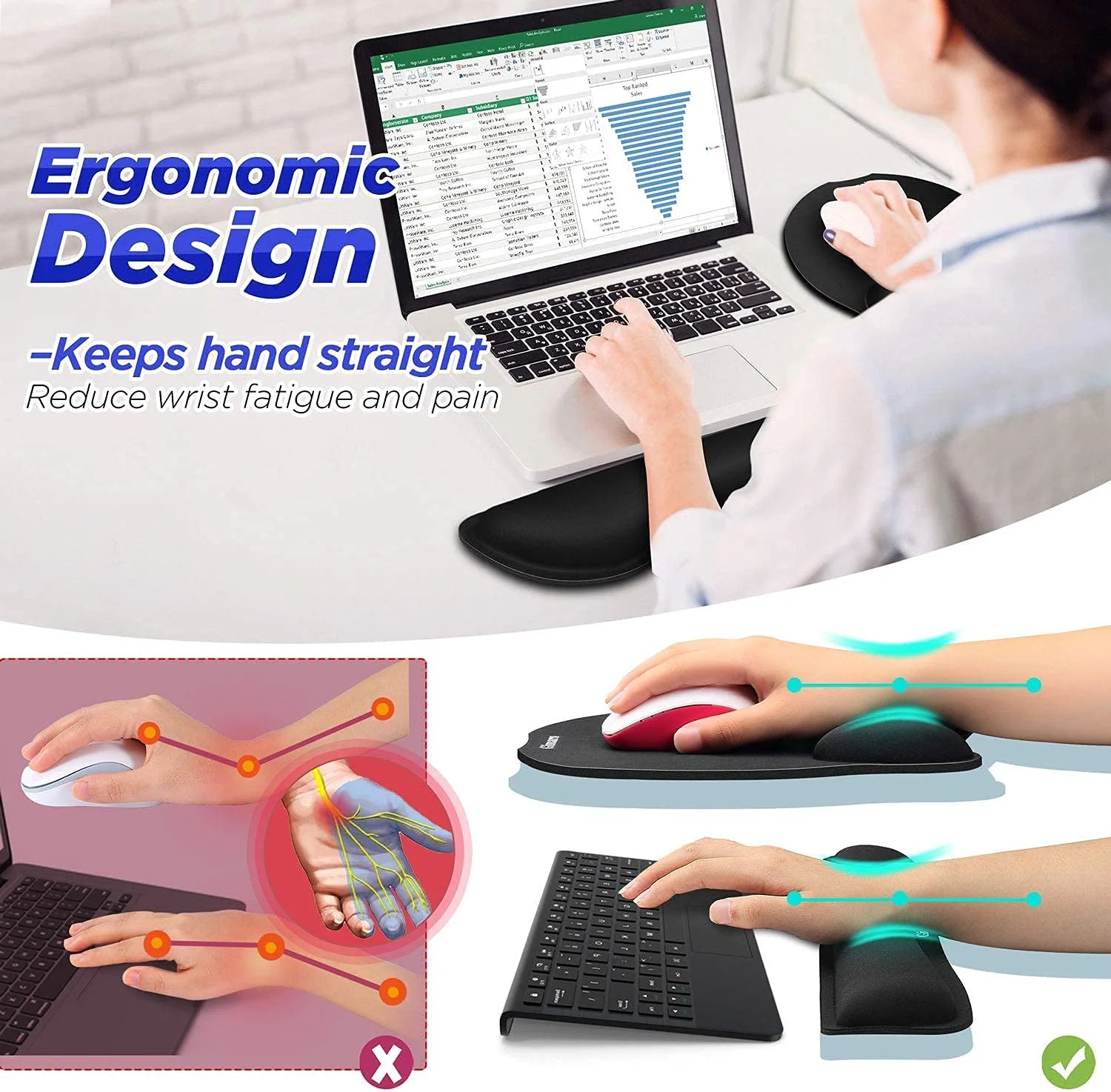 Gimars Upgrade Enlarge Superfine Fibre Soft Smooth Gel Ergonomic Mouse Pad Wrist Support and Keyboard Wrist Rest for Computer, Laptop, Mac, Gaming and Office, Durable, Comfortable and Pain Relief Black - Image 3