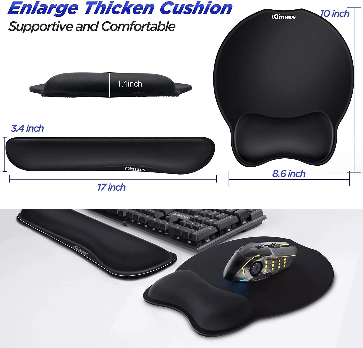 Gimars Upgrade Enlarge Superfine Fibre Soft Smooth Gel Ergonomic Mouse Pad Wrist Support and Keyboard Wrist Rest for Computer, Laptop, Mac, Gaming and Office, Durable, Comfortable and Pain Relief Black - Image 7