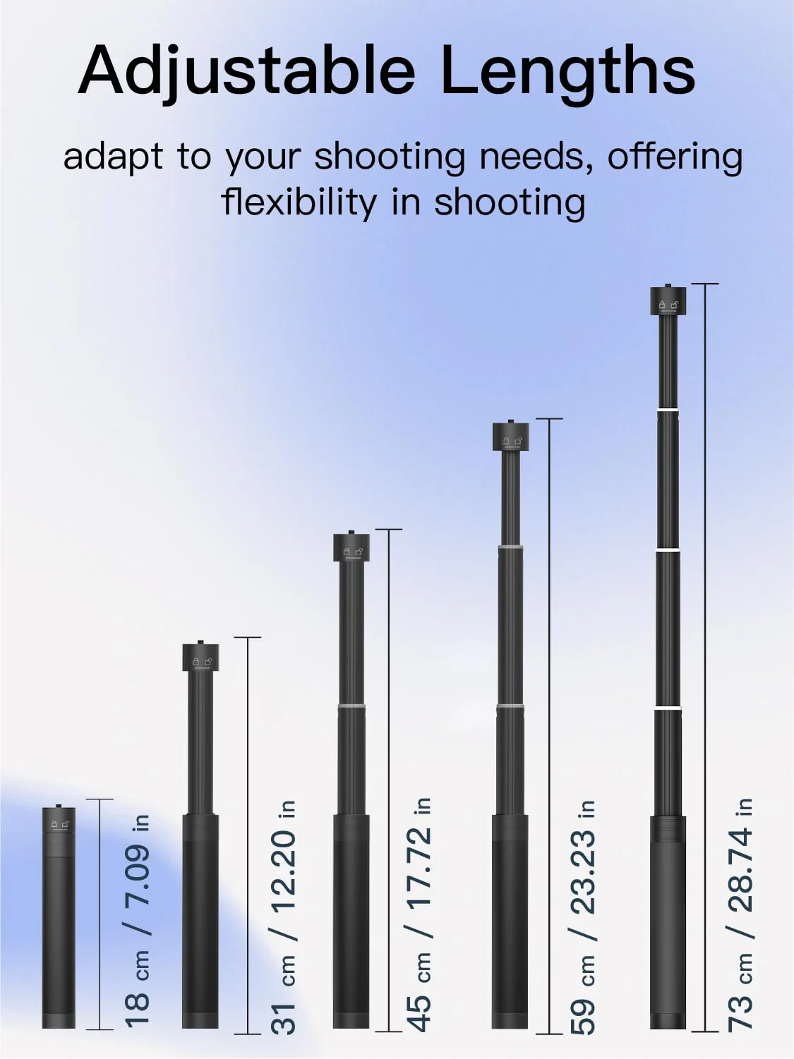 Gimbal Extension Rod, 29" Extension Pole for DSLR Cameras, Adjustable Selfie Stick with 1/4 Screw Interface, Compatible with a Range of Handheld Gimbal and Other Universal Interface Devices - Image 2