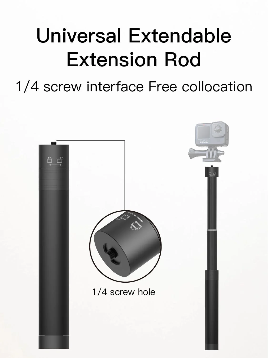 Gimbal Extension Rod, 29" Extension Pole for DSLR Cameras, Adjustable Selfie Stick with 1/4 Screw Interface, Compatible with a Range of Handheld Gimbal and Other Universal Interface Devices - Image 3