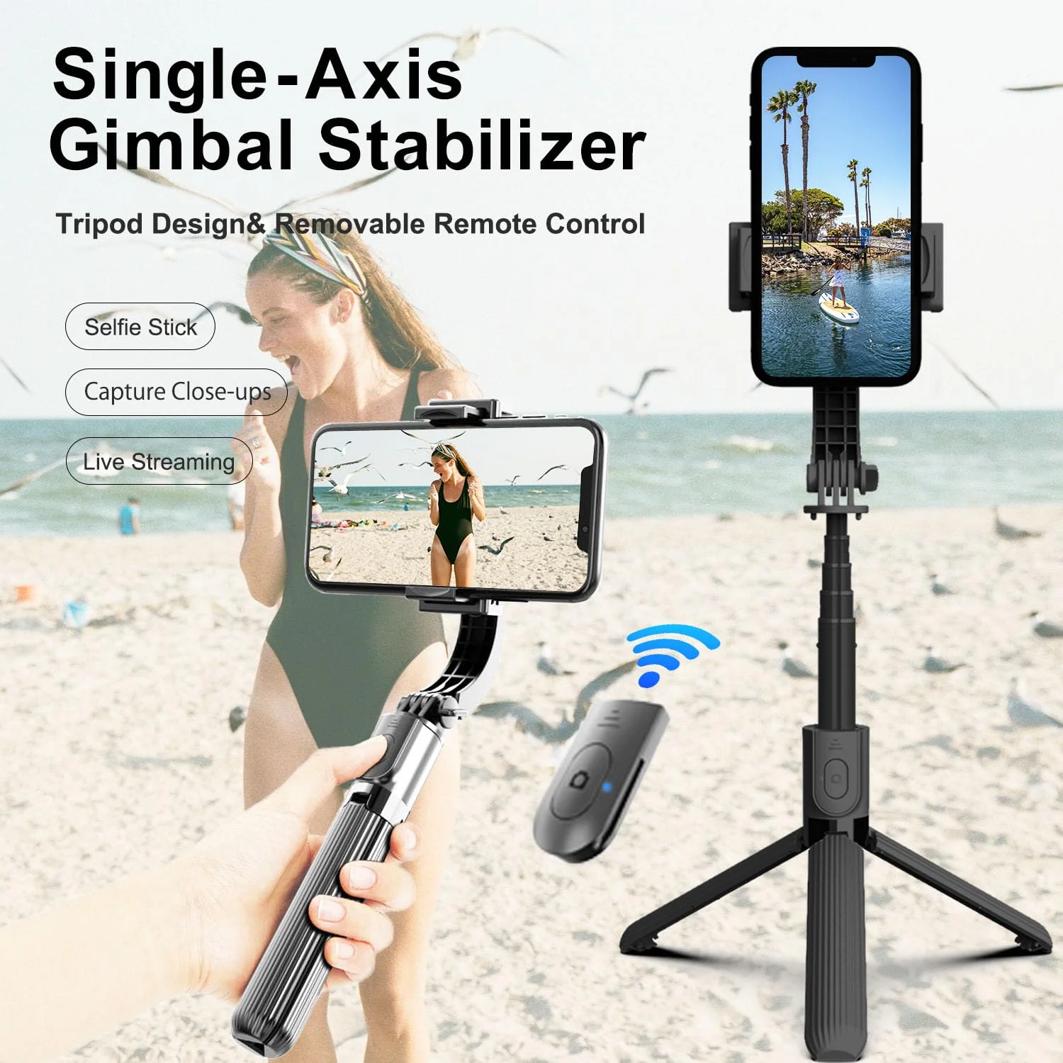 Gimbal Stabilizer for Smartphone,Selfie Stick Tripod with Remote Control Auto Balance 360° Rotation 1-Axis Phone Gimbal for Group Selfies Live Streaming Video Recording L08 Gimbal Stabilizer - Image 2