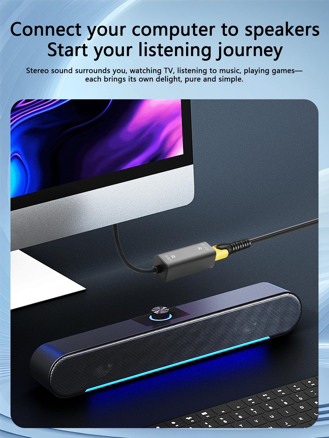 GINTOOYUN 24 Bit 96K Sampling Rate USB to Fiber Optic Audio Converter 10CM/0.32FT Optical Interface USB to Fiber Optic Audio Converter TV Computer Connection Echo Wall Speaker - Image 5