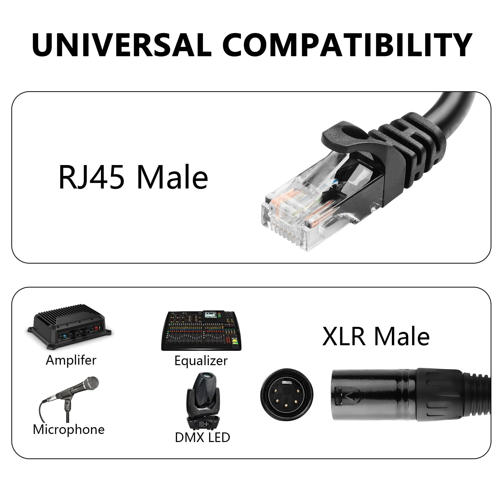 GINTOOYUN 5 Pin XLR to RJ45 Adapte Cable 2 Pcs DMX XLR 5 Pin Male to RJ45 Male Connector Extension Cable XLR Audio Cable for amplifiers,Mixers, KTV Equipment,Lighting and Sound（30CM/11.8in） 5 PIN XLR Male to RJ45 Male - Image 2