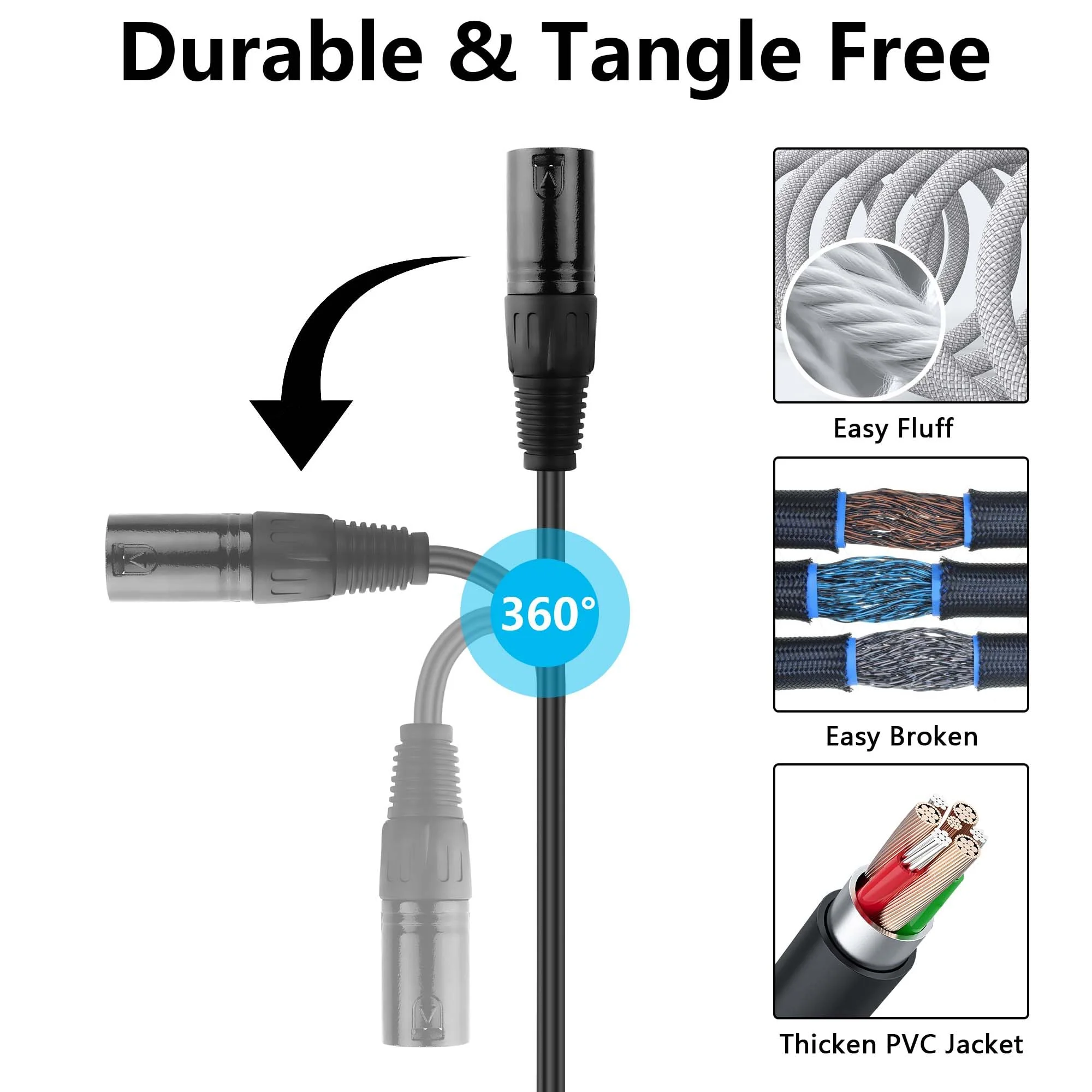 GINTOOYUN 5 Pin XLR to RJ45 Adapte Cable 2 Pcs DMX XLR 5 Pin Male to RJ45 Male Connector Extension Cable XLR Audio Cable for amplifiers,Mixers, KTV Equipment,Lighting and Sound（30CM/11.8in） 5 PIN XLR Male to RJ45 Male - Image 4