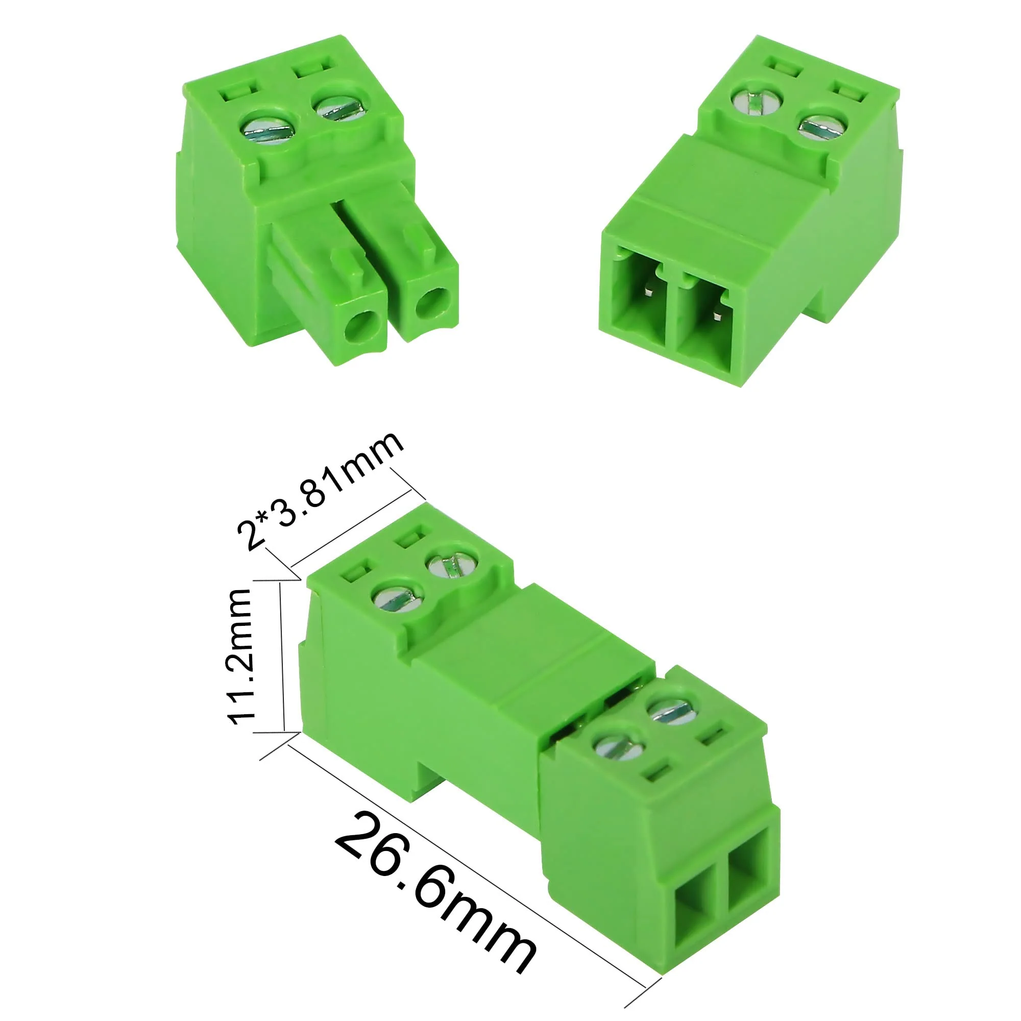 GINTOOYUN 5 Sets 3.81 mm Phoenix Plug 2 Pin, 300 V 15EDGRK 2-Pole 3.81 mm Earth Circuit Terminals, 3.81 mm Pitch 2P PCB Screw Terminals (Style 1) Style 1 - Image 3
