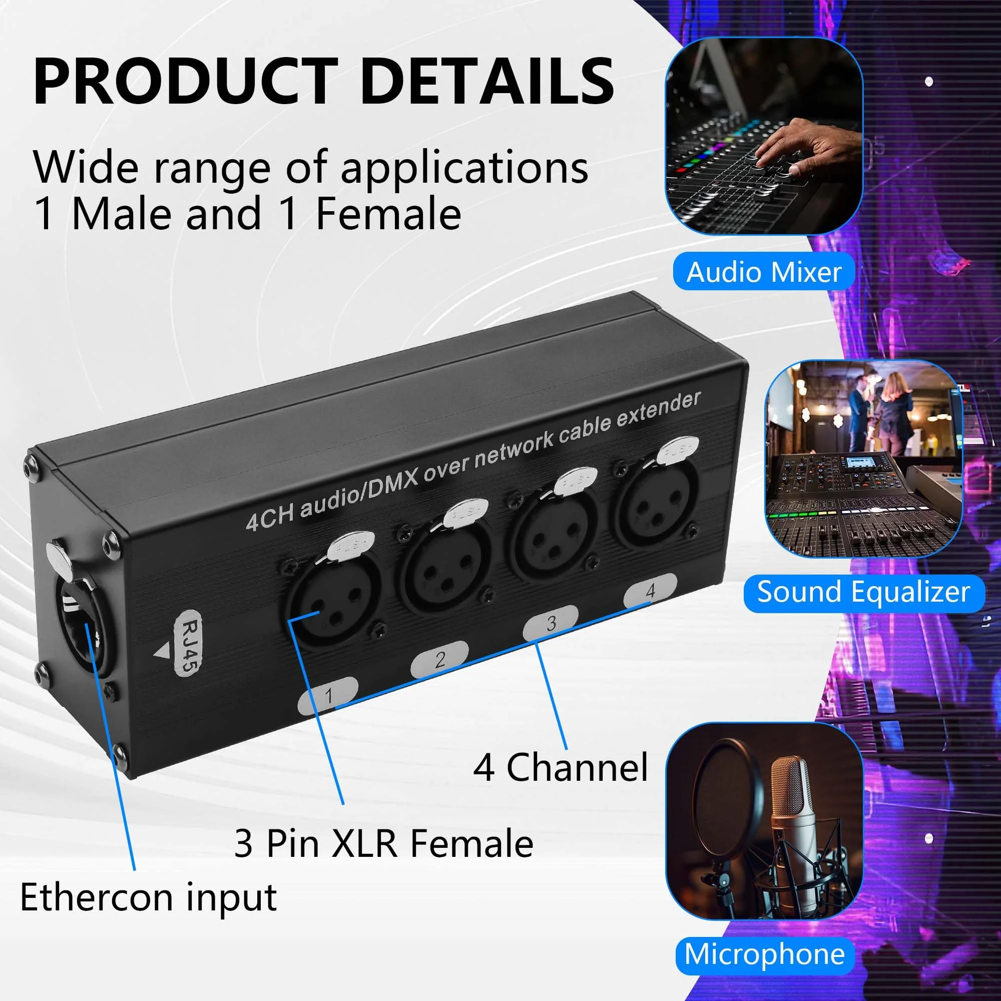 GINTOOYUN XLR to Ethernet Extender Female to RJ45 - Image 4