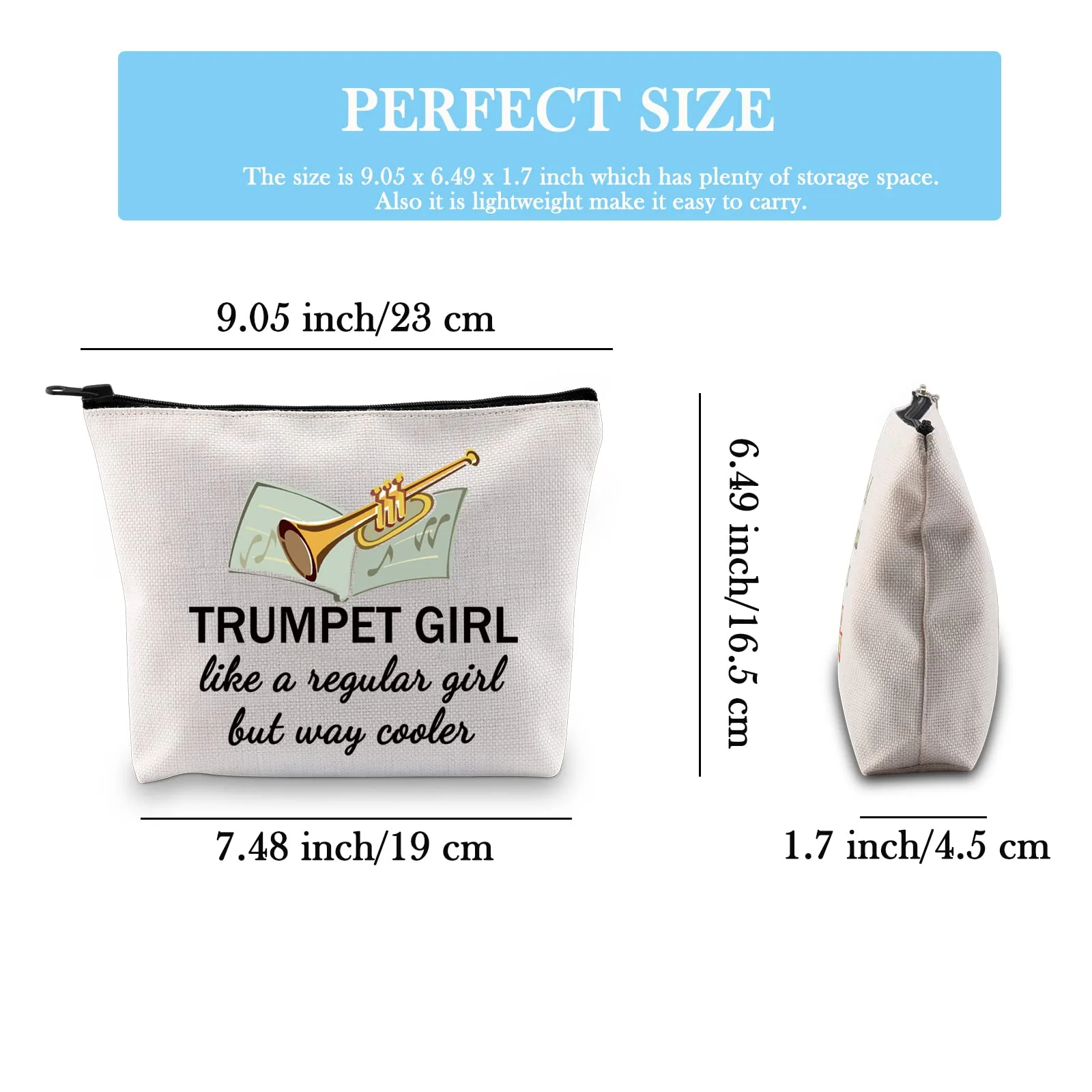 GJTIM Trumpeter Gift Trumpet Player Gift Brass Band Trumpeter Cosmetic Bag Zipper Pouch Beige - Image 2