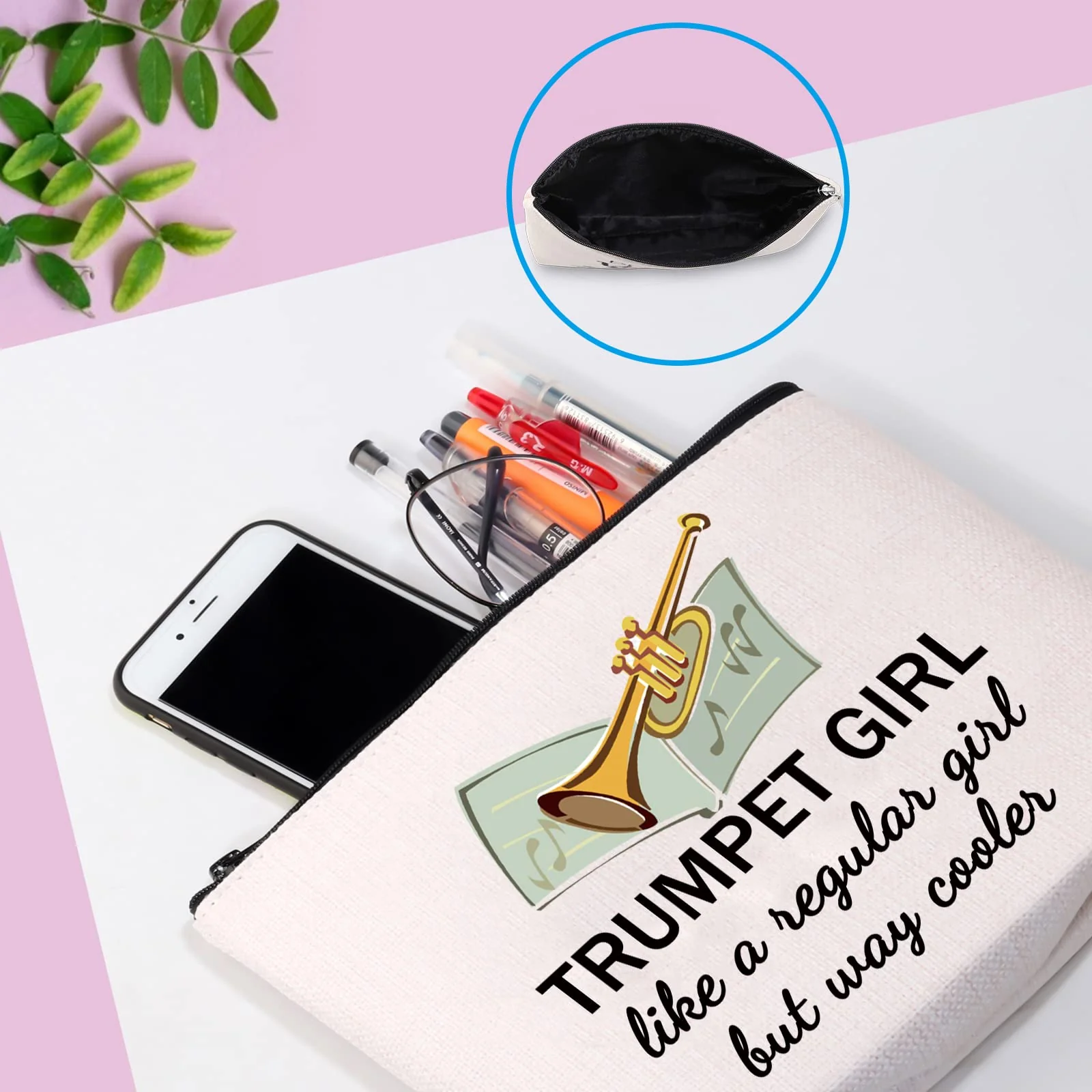 GJTIM Trumpeter Gift Trumpet Player Gift Brass Band Trumpeter Cosmetic Bag Zipper Pouch Beige - Image 4