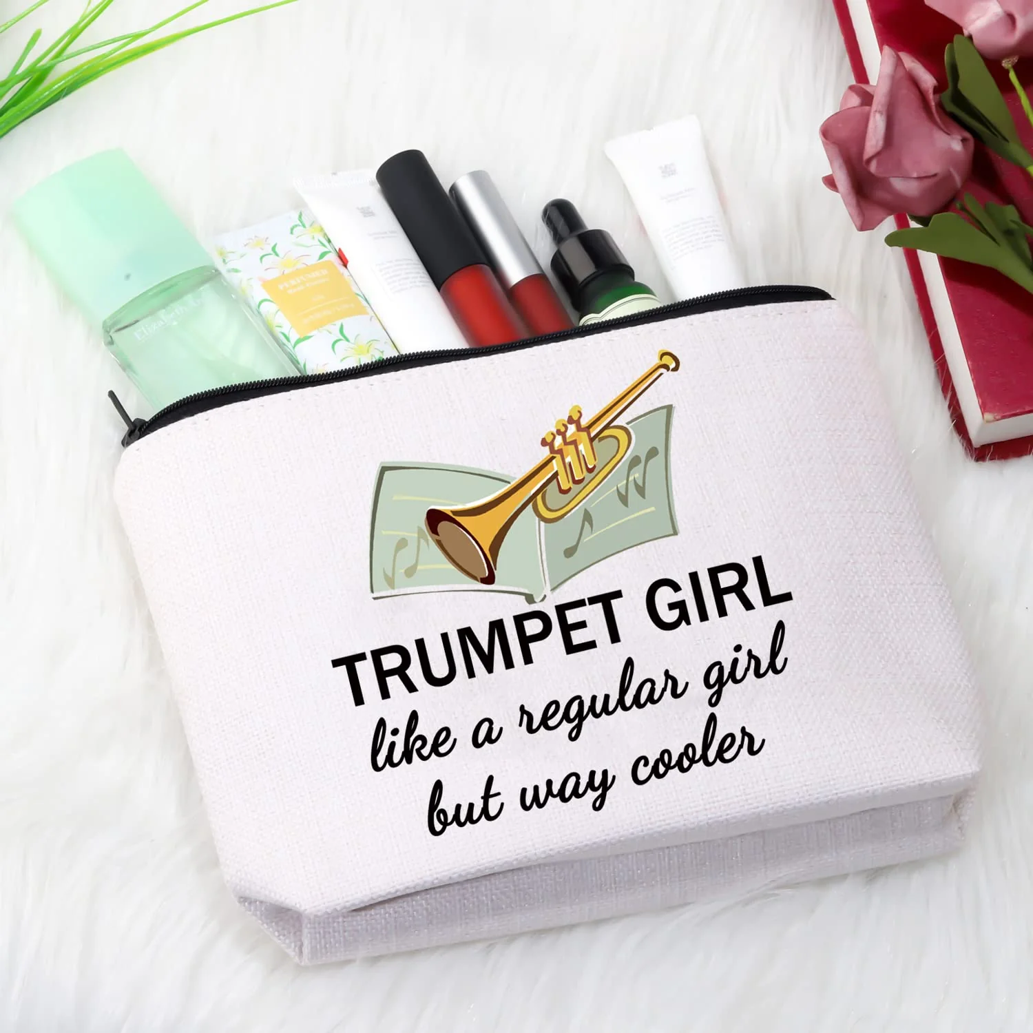 GJTIM Trumpeter Gift Trumpet Player Gift Brass Band Trumpeter Cosmetic Bag Zipper Pouch Beige - Image 5