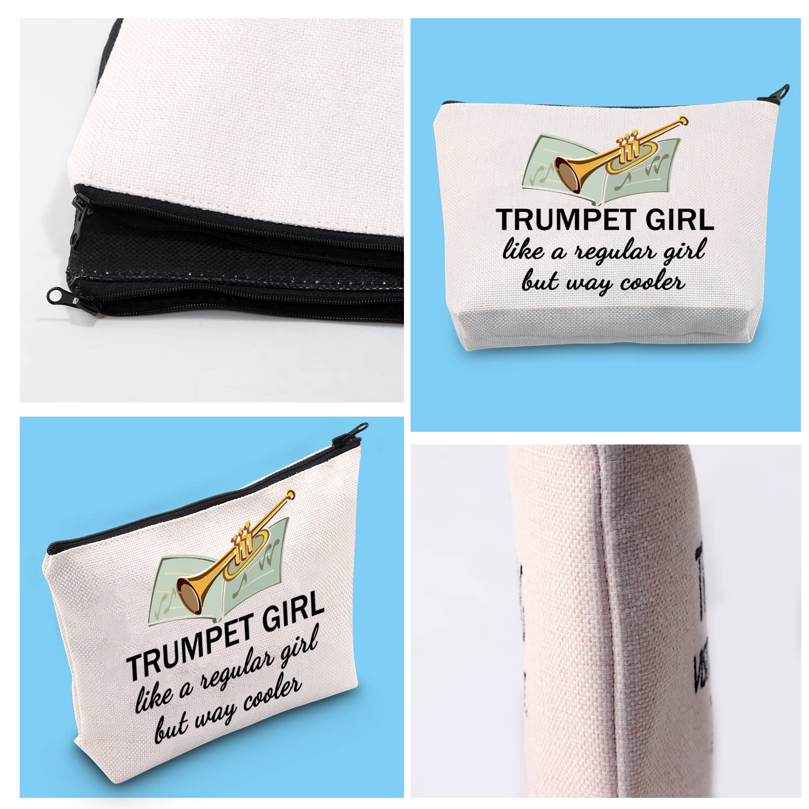 GJTIM Trumpeter Gift Trumpet Player Gift Brass Band Trumpeter Cosmetic Bag Zipper Pouch Beige - Image 7