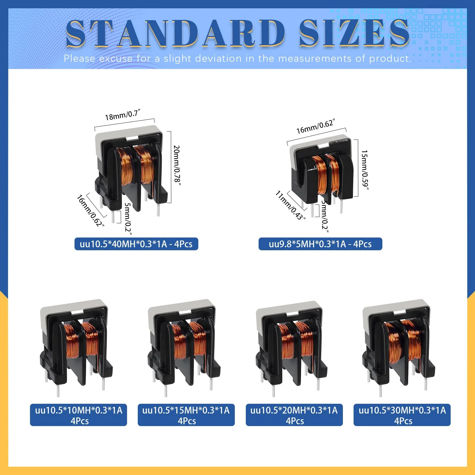 Glarks 24pcs 5/10/15/20/30/40 MH Toroid Magnetic Inductor Kit, Copper Wire Wind Wound Inductance Coil, Inductance Copper Coil for Transformers DIY Circuit Board UU9.8 x 5MH, UU10.5 x 10MH 15MH 20MH 30MH 40MH - Image 2