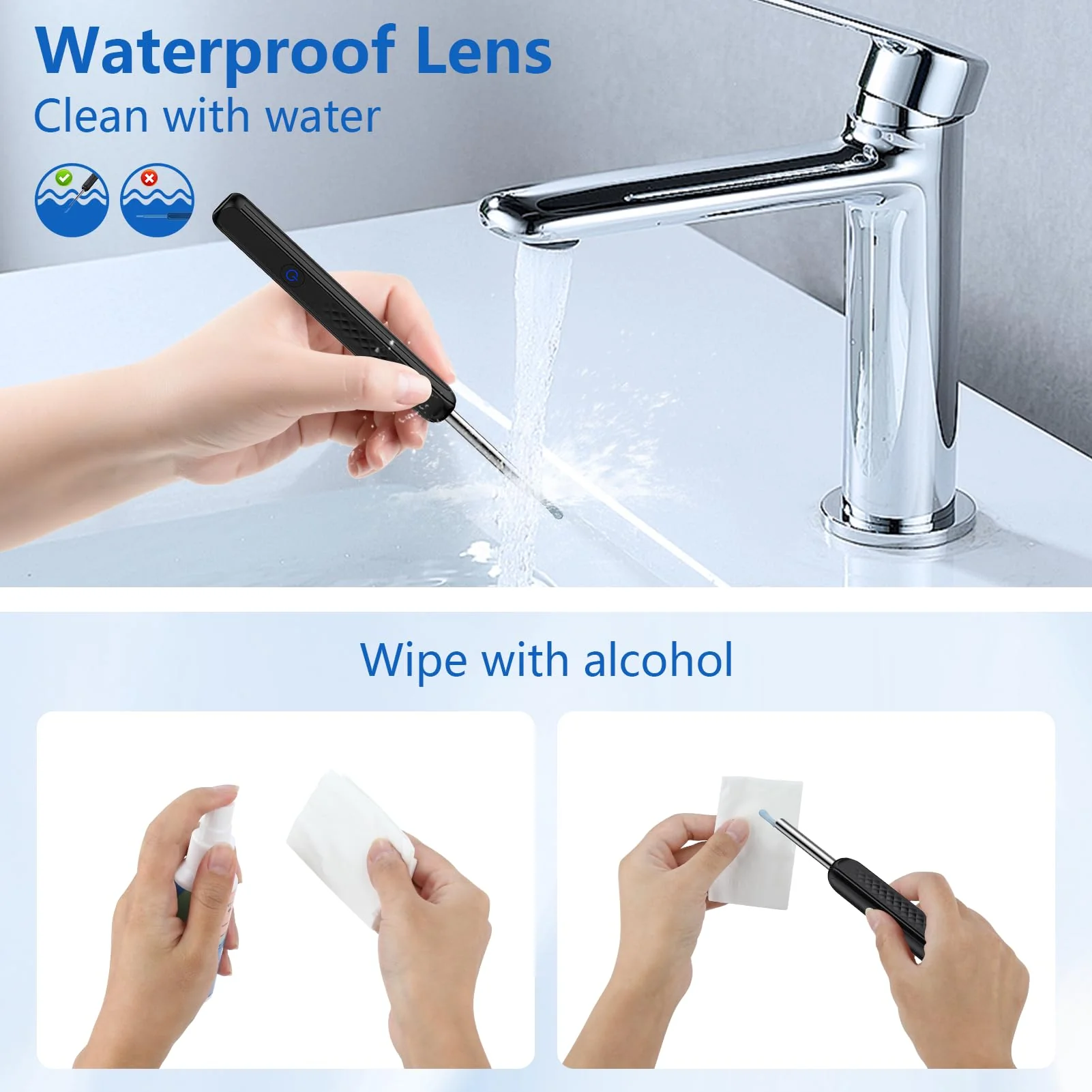 GlasFlength Ear Wax Remover Otoscope, WiFi Ear Cleaner with 1296P HD Camera Wireless Waterproof Ear Cleaner with 6 LEDs 3.6 mm Lens Ear Cleaner for iOS and Android Phones (Black) - Image 4