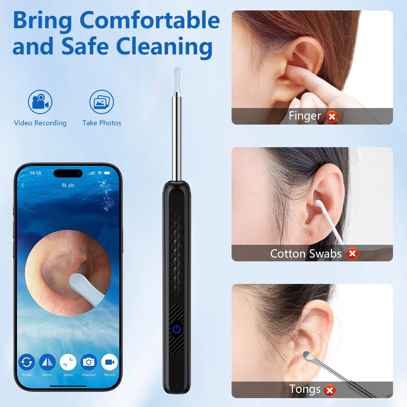 GlasFlength Ear Wax Remover Otoscope, WiFi Ear Cleaner with 1296P HD Camera Wireless Waterproof Ear Cleaner with 6 LEDs 3.6 mm Lens Ear Cleaner for iOS and Android Phones (Black) - Image 5