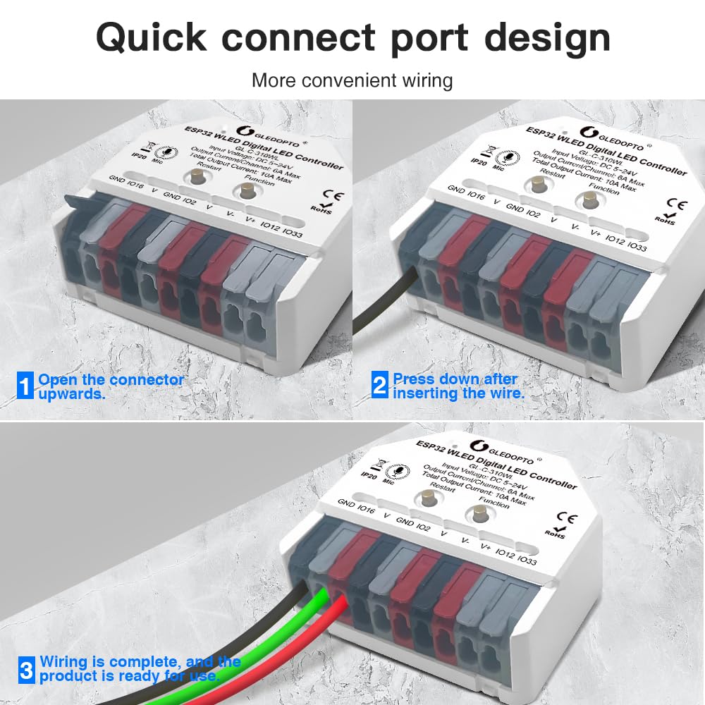 GLEDOPTO ESP32 Mini WLED Controller DIY Music Dynamic RGB Lighting for WS2811 WS2812 SK6812 TM1814 Strips (ESP32 with Microphone) - Image 10