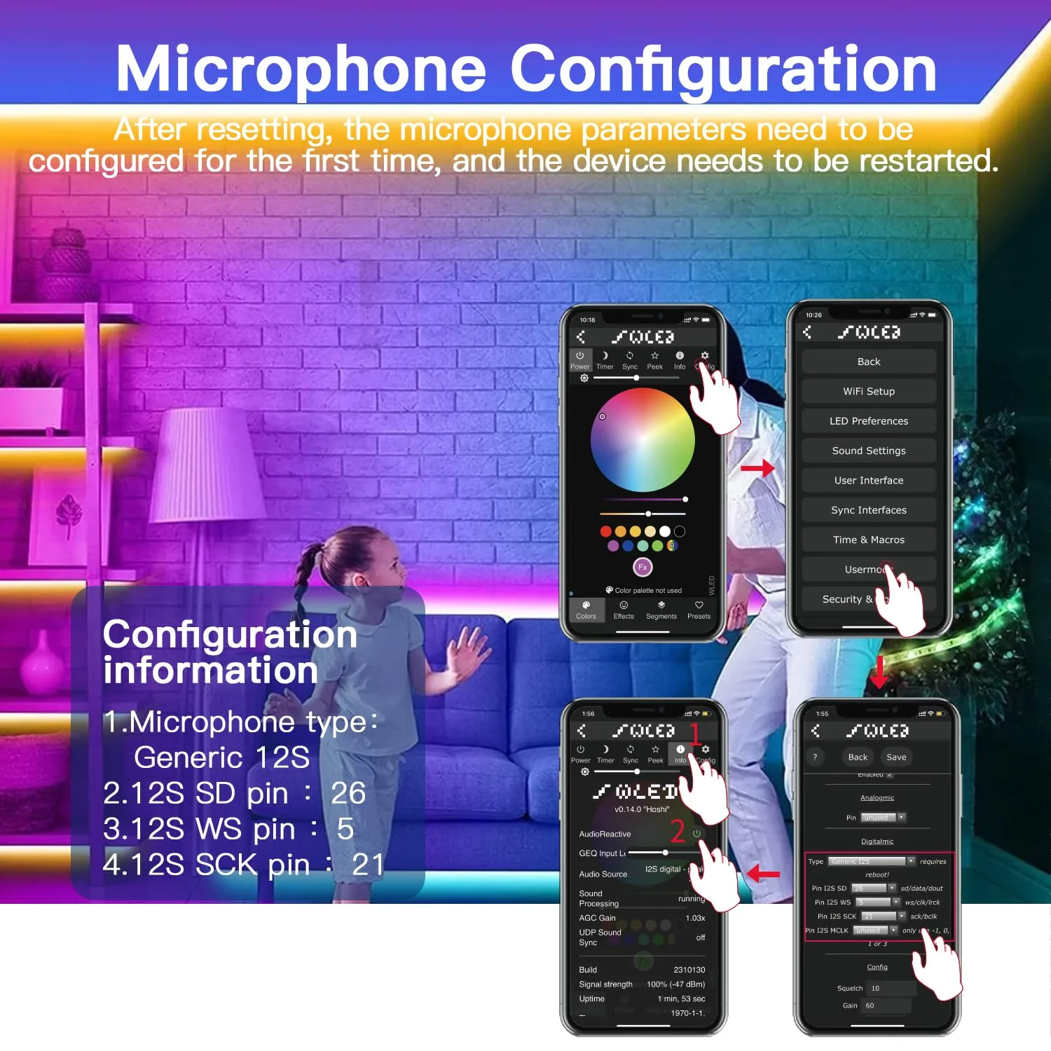 GLEDOPTO ESP32 WLED LED Controller with Mic Microphone DIY Lighting Music Dynamic Modes for WS2811 WS2812 SK6812 TM1814 WS2813 WS2815 Addressable FCOB LED Strip Lights - Image 5