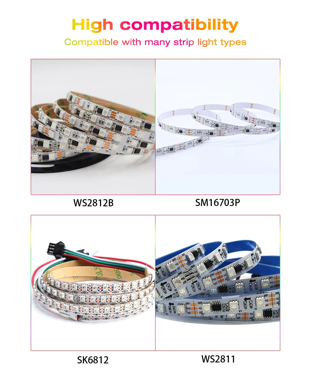 GLEDOPTO WLED Digital Strip Light Controller WiFi DC5-24V Support WS2812 2811 SK6812 and Other RGB RGBW Strip Lights 800 ICs DIYable - Image 8