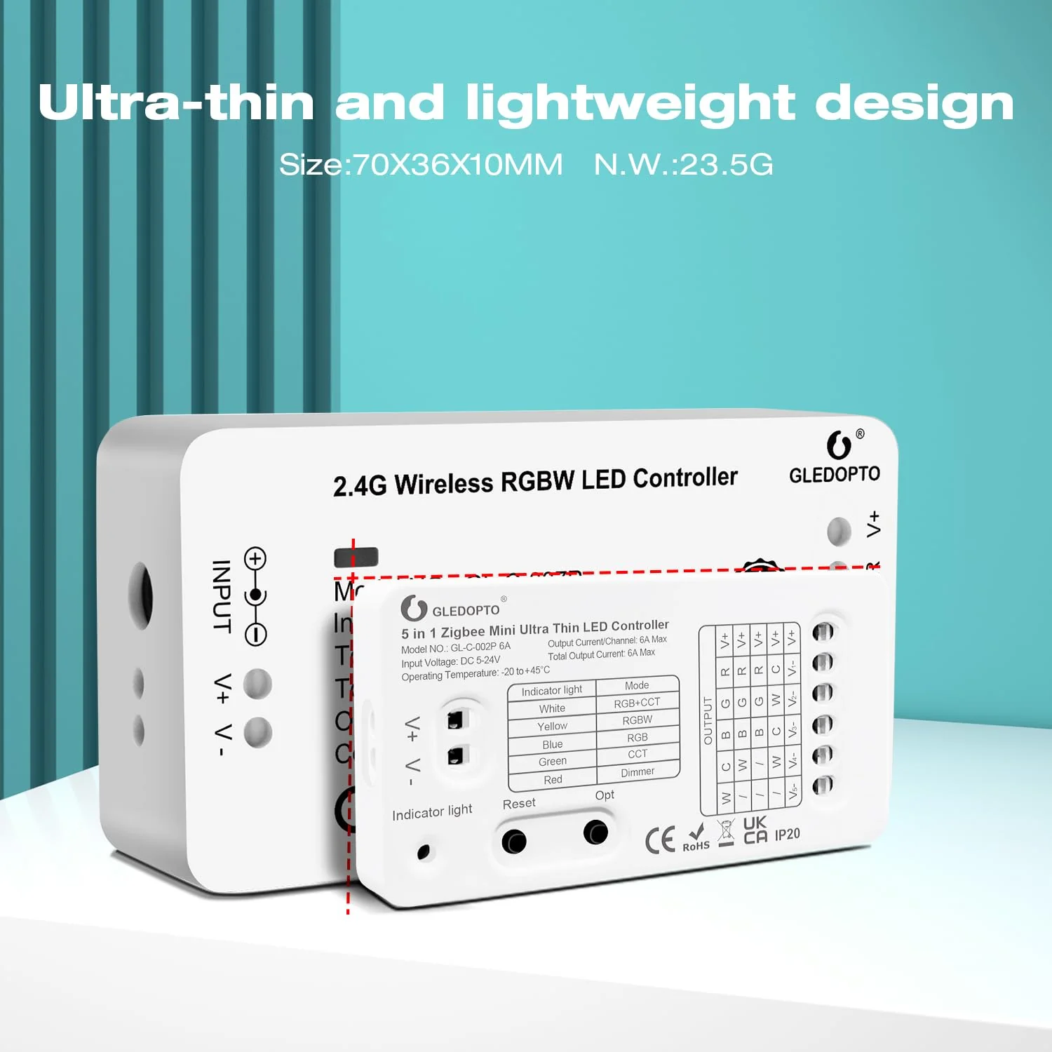 GLEDOPTO ZigBee 3.0 DC5-24V Mini 5 in 1 RGBCCT RGBW RGB CCT Dimmer LED Strip Light Control 6A Max for PWM Dimming LED Strip Compatible with Homey Conbee Tuya Smart Life App Control (Hub Required) - Image 7