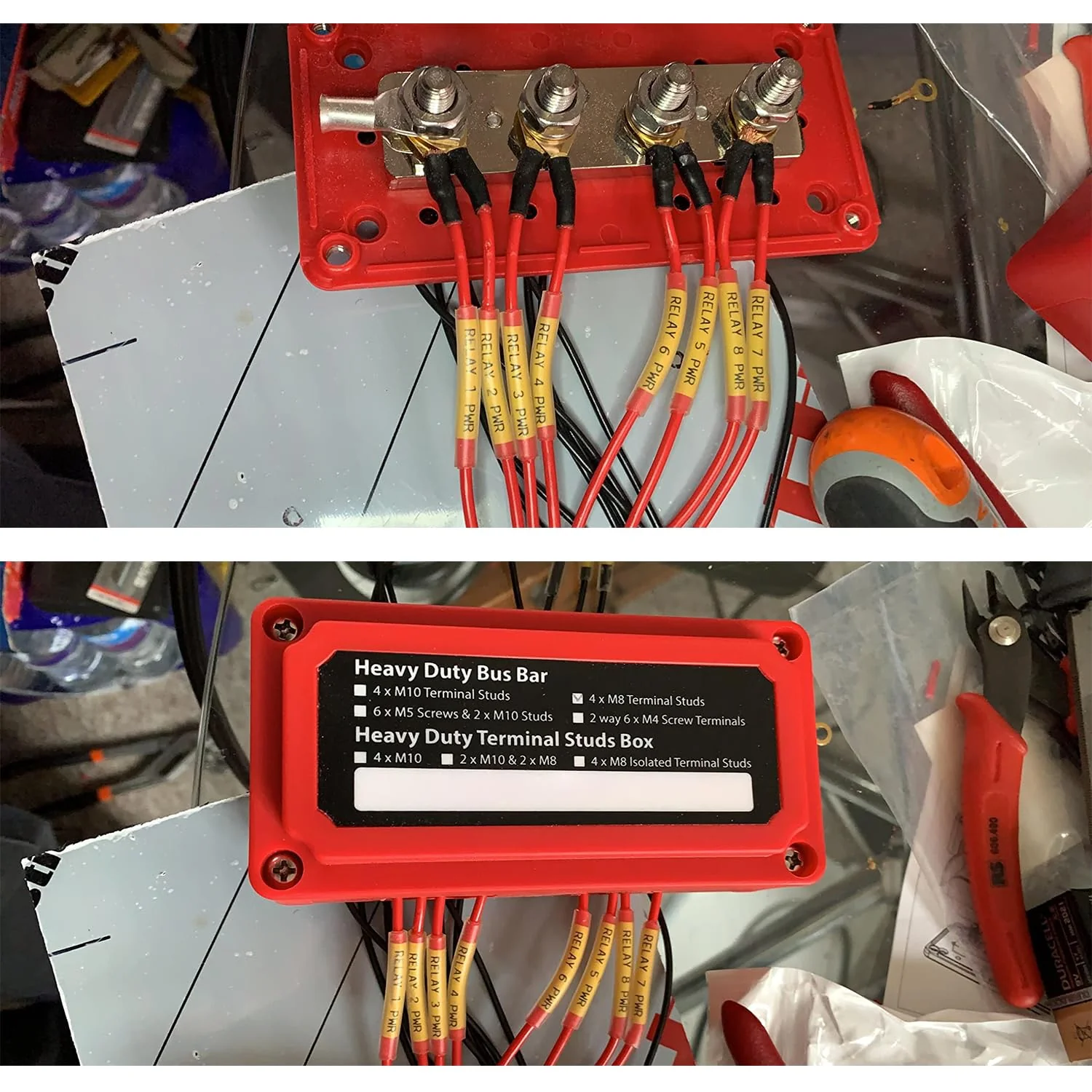 Gloaso 12V-48V DC Busbar Distribution Block 300A Busbar with 4x M8 Bolt Terminal Strips, Heavy Duty Bus Bar, Grounding Current, Busbars, Battery, 300 Amp for Car, Motorhome, Truck, Solar Boat, Marine 300 A, 4 x M8, red - Image 3