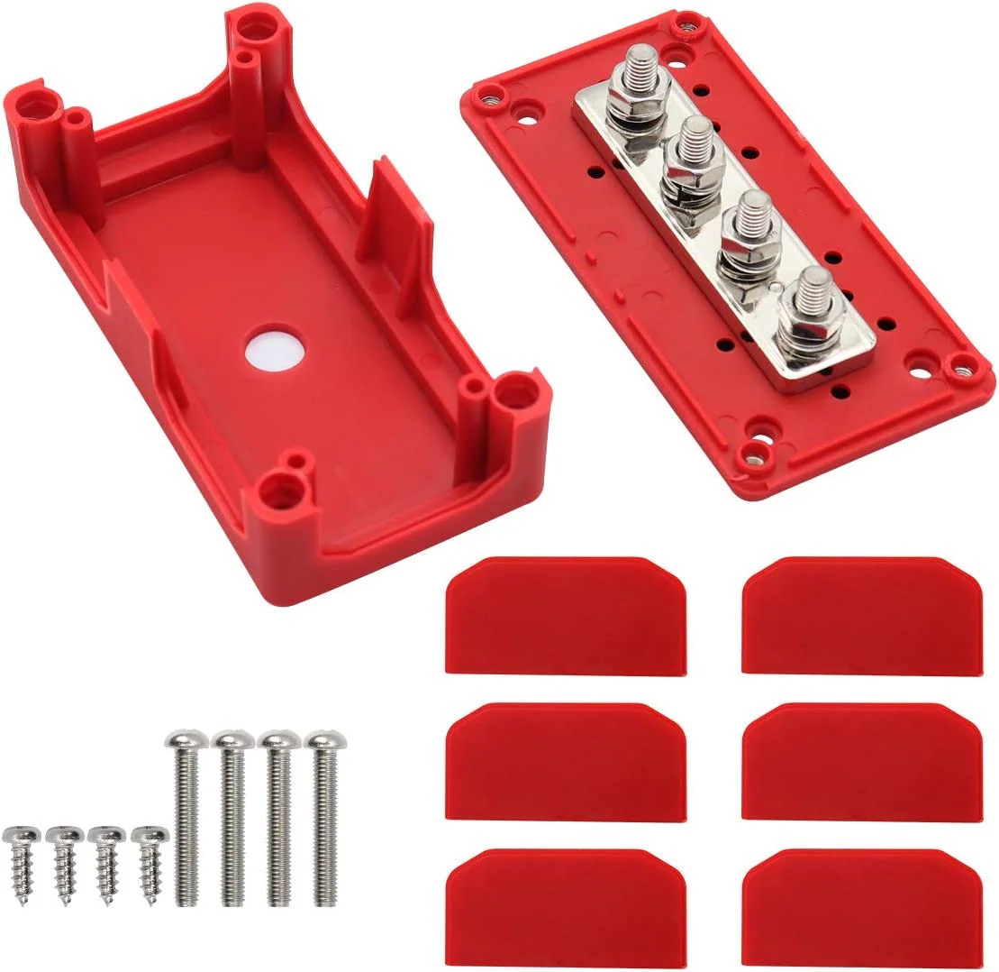 Gloaso 12V-48V DC Busbar Distribution Block 300A Busbar with 4x M8 Bolt Terminal Strips, Heavy Duty Bus Bar, Grounding Current, Busbars, Battery, 300 Amp for Car, Motorhome, Truck, Solar Boat, Marine 300 A, 4 x M8, red - Image 4