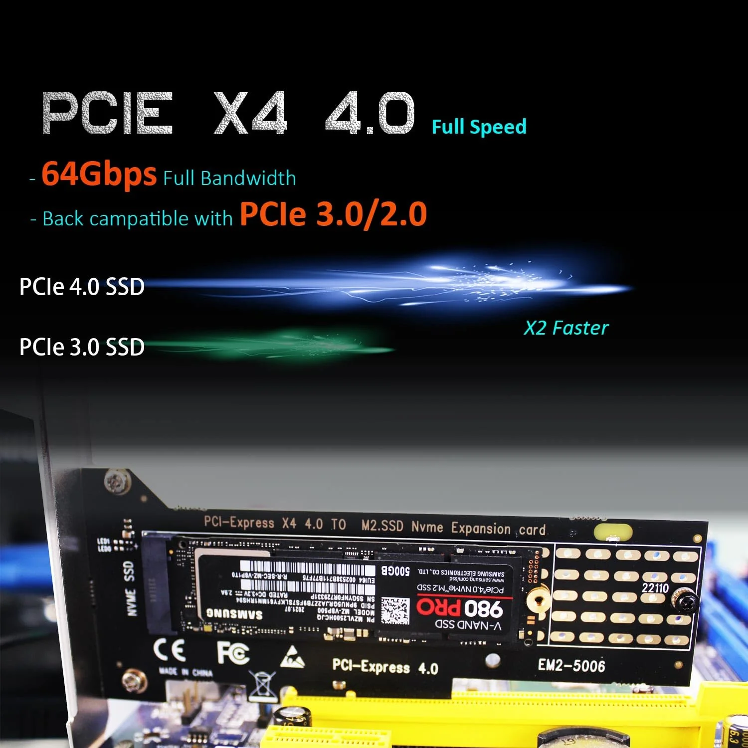 GLOTRENDS 22110 M.2 NVMe to PCIe 4.0 X4 Adapter, PCIe 4.0/3.0 X4 Full Speed Support (PA-22110) - Image 3