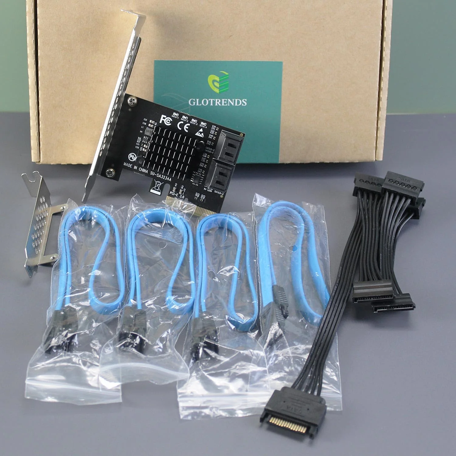 GLOTRENDS SA3234A 4-ports PCIe X2 SATA 3.0 Expansion Card, Support OS Booting, Including SATA Cables and 1:5 SATA Splitter Power Cable, Compatible with Windows, Linux, Mac OS, NAS 4-Port, X2 - Image 8