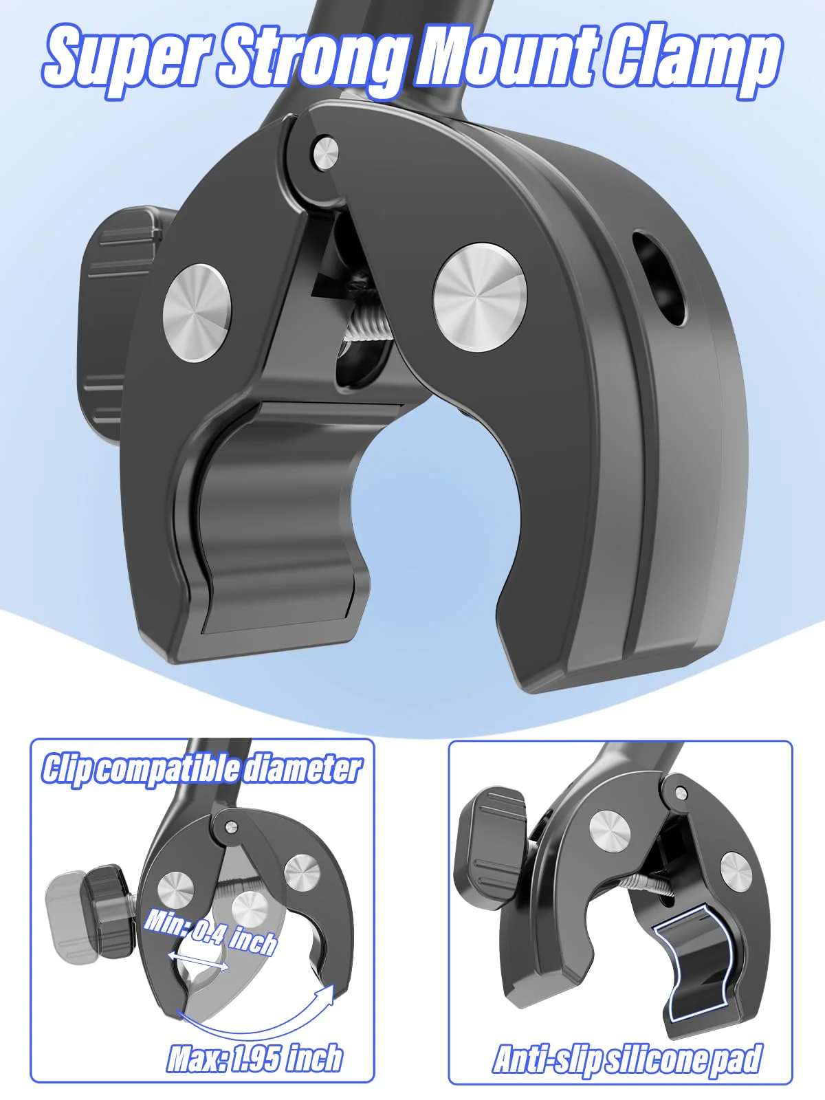 Go Pro Kart Mount, Super Clamp Kart Holder with 360° Rotaring Ball Head, Goosenck Karting Camera Mount with 1/4" Screw for go pro/Insta 360/DJI - Image 4