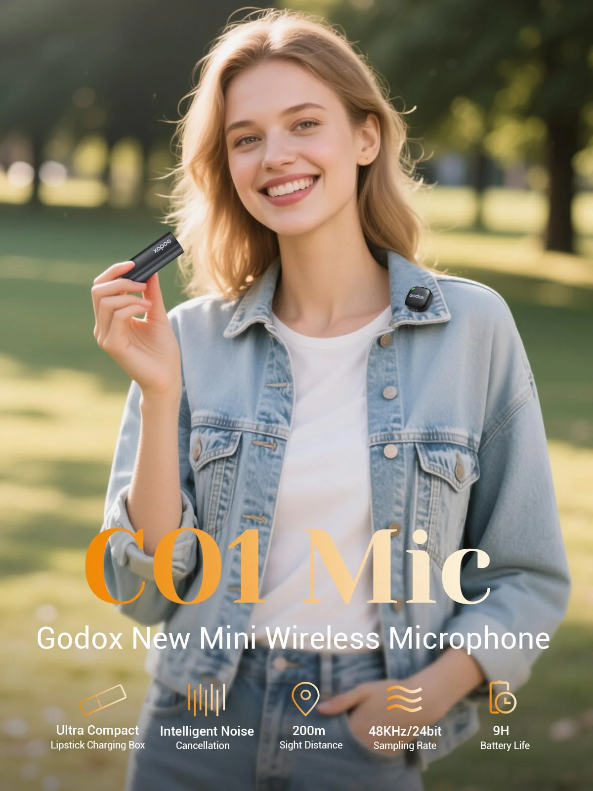GODOX C01 KIT2 Wireless Microphone, 48kHz/24-bit Professional Lavalier Mic 60W Fast Charging Mini Microphones 7g Ultralight,54H,Noise Reduction,200M Low Latency (2TX+1RX+USB-C+Charging Case) - Image 2