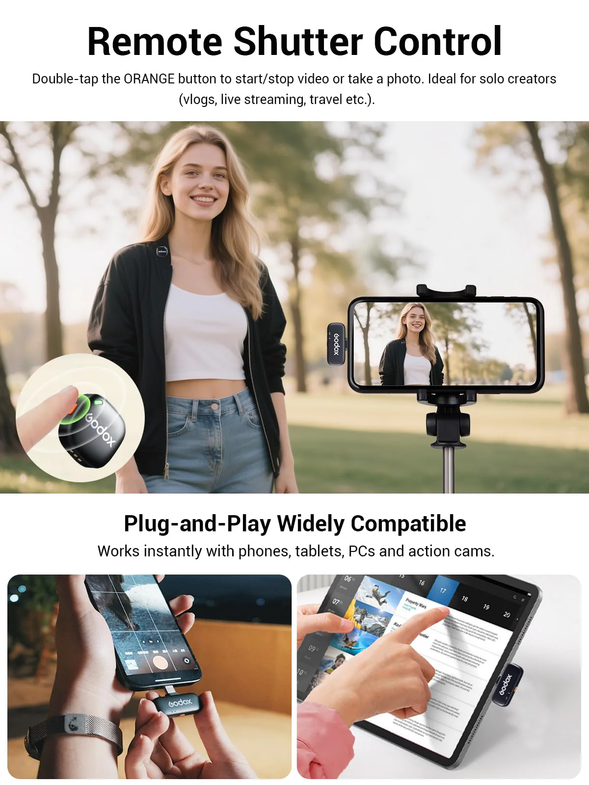 GODOX C01 KIT2 Wireless Microphone, 48kHz/24-bit Professional Lavalier Mic 60W Fast Charging Mini Microphones 7g Ultralight,54H,Noise Reduction,200M Low Latency (2TX+1RX+USB-C+Charging Case) - Image 3