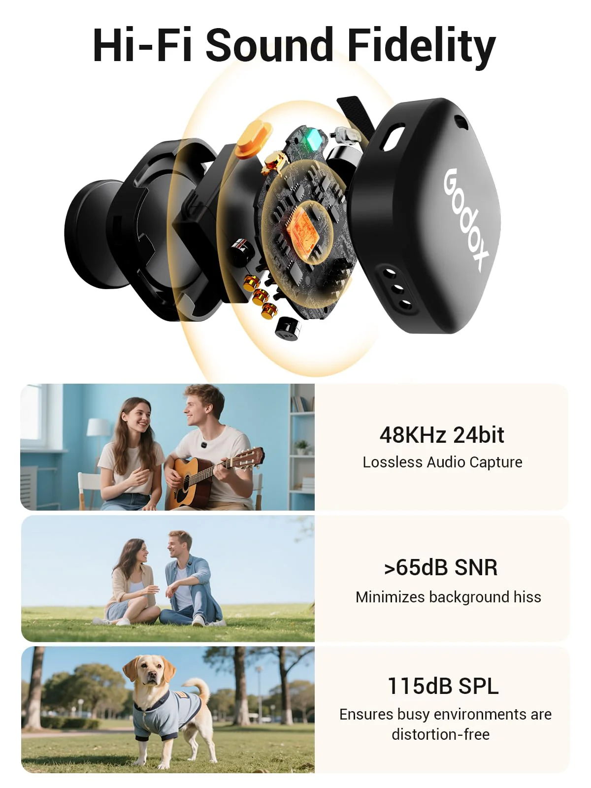 GODOX C01 KIT2 Wireless Microphone, 48kHz/24-bit Professional Lavalier Mic 60W Fast Charging Mini Microphones 7g Ultralight,54H,Noise Reduction,200M Low Latency (2TX+1RX+USB-C+Charging Case) - Image 4