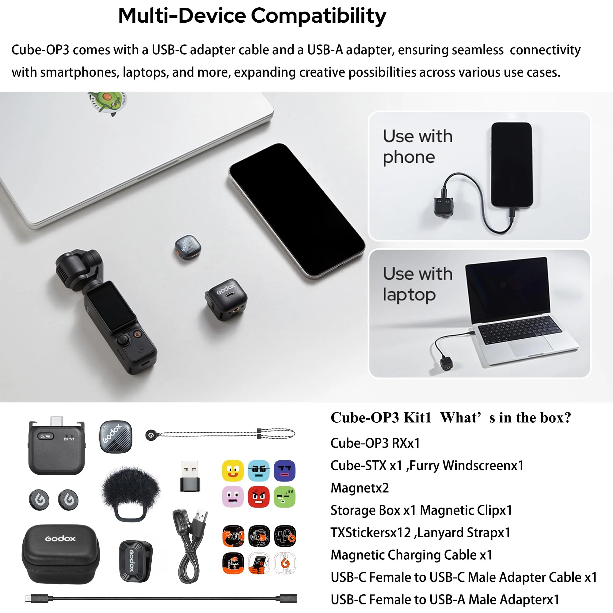 GODOX Cube-OP3 Kit 2.4GHz Wireless Microphone System for DJI OSMO Pocket - Image 9