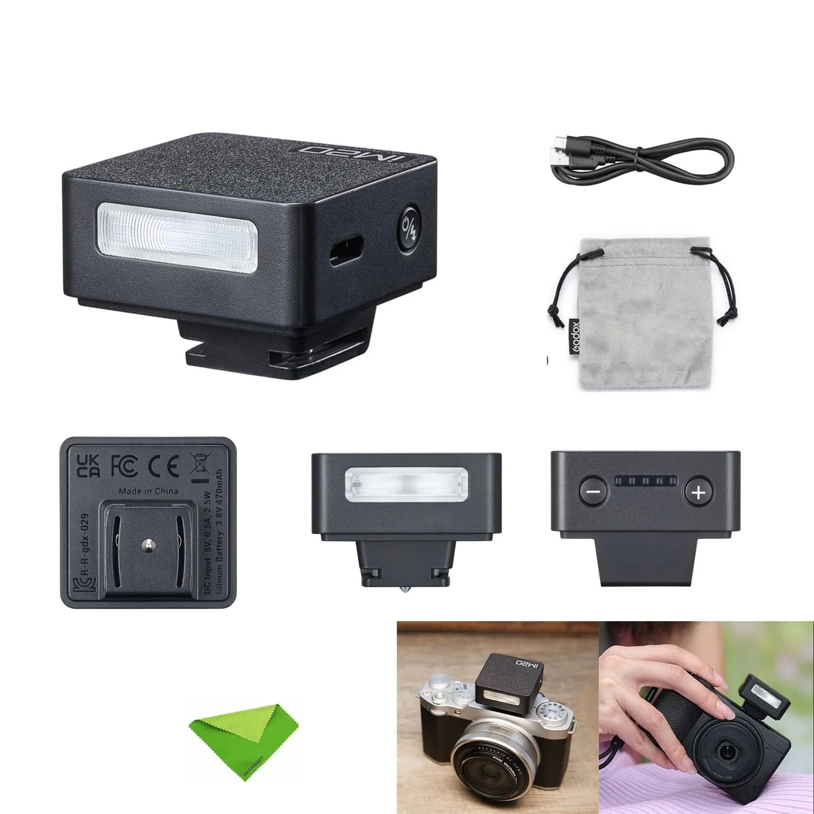 GODOX iM20 Mini Flash for Camera w/Built-in Battery, Conpact & Portable GN10/470 mAh USB-C Charging & Universal Hot Shoe Compatible with Sony zve10,zv1,a7iii/Ricoh gr3,gr3x/Fujifilm f1, NOT for ZV-1F Black - Image 2