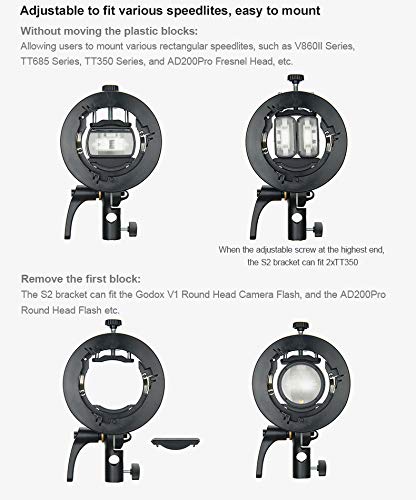 Godox S2 S-Type Speedlite Bracket Bowens Mount Holder for Godox V1 AD200Pro AD400Pro AD200 V860II TT685 TT600 TT350 Flash Strobe Speedlight - Image 3