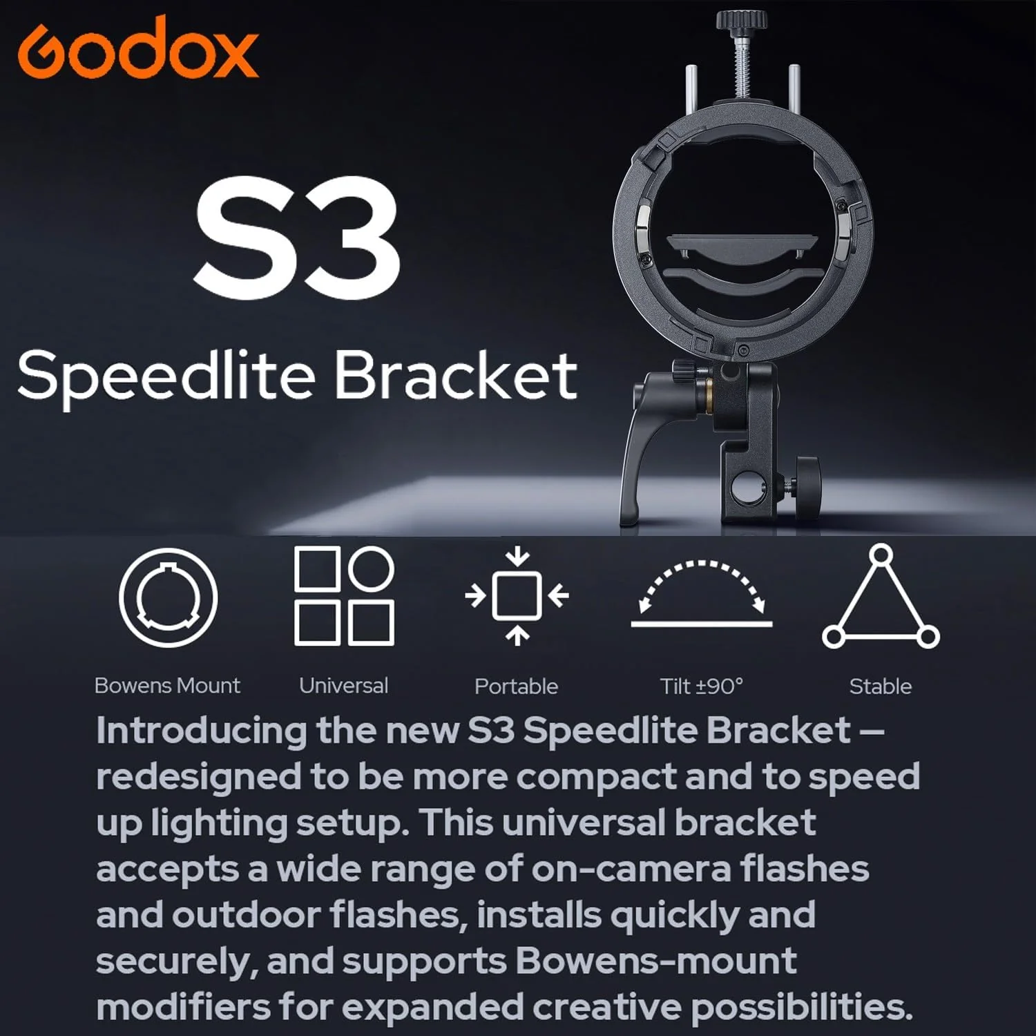 Godox S3 Speedlite Bracket (𝐒𝟐 𝐔𝐩𝐠𝐫𝐚𝐝𝐞𝐝 ) for Godox V1 AD200Pro AD200ProII AD300Pro AD400Pro AD100Pro V860III /TT685III /TT600 /TT350, Flash Bracket for Softbox Snoot , Bowens Mount Holder - Image 2
