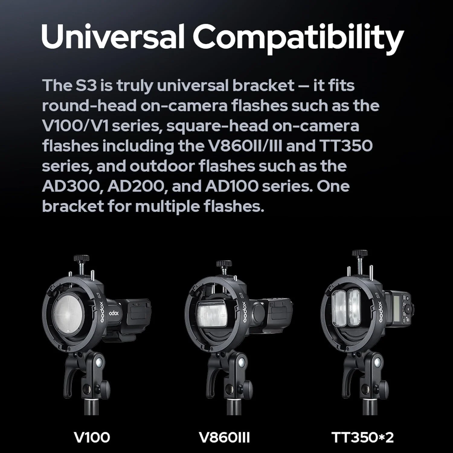 Godox S3 Speedlite Bracket (𝐒𝟐 𝐔𝐩𝐠𝐫𝐚𝐝𝐞𝐝 ) for Godox V1 AD200Pro AD200ProII AD300Pro AD400Pro AD100Pro V860III /TT685III /TT600 /TT350, Flash Bracket for Softbox Snoot , Bowens Mount Holder - Image 3