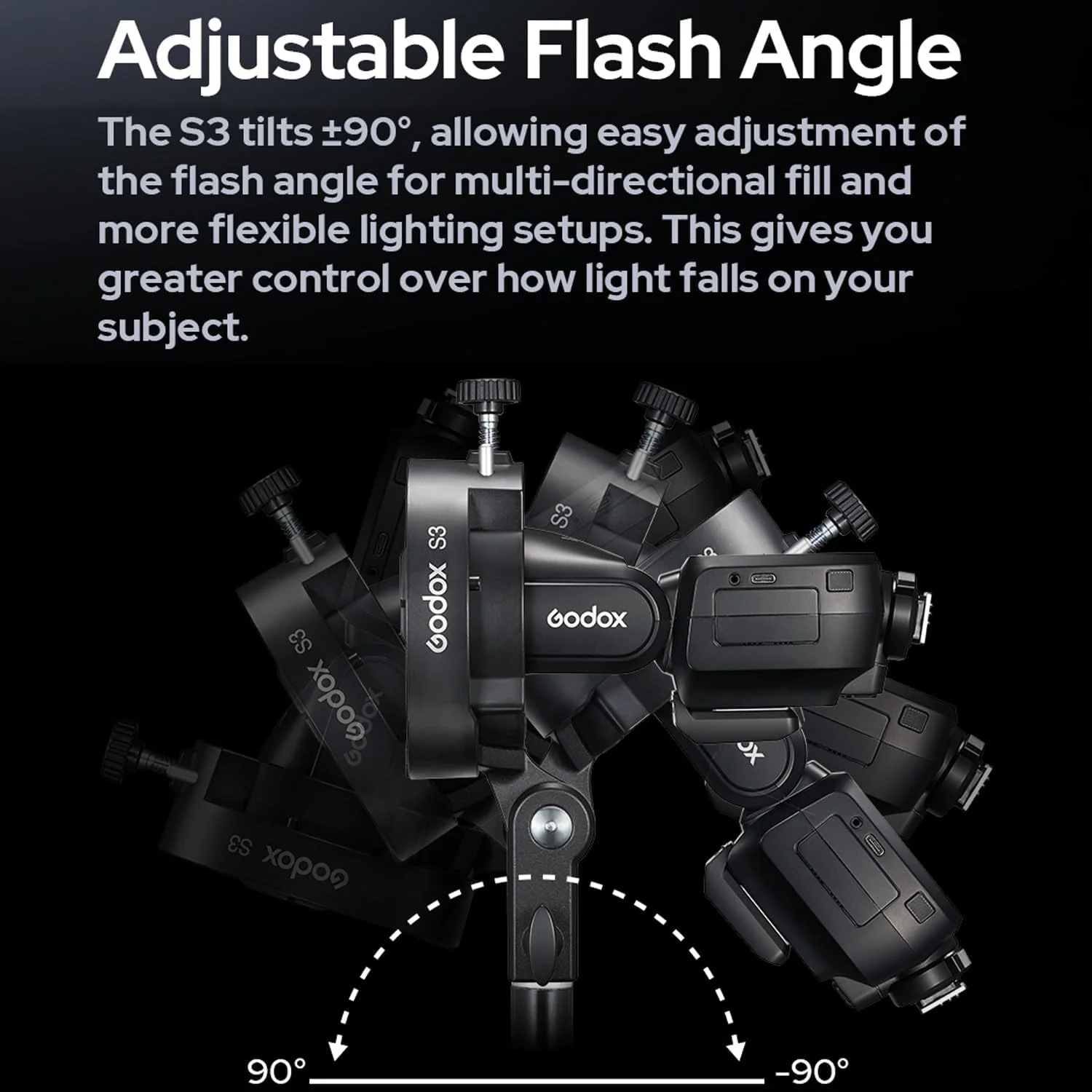 Godox S3 Speedlite Bracket (𝐒𝟐 𝐔𝐩𝐠𝐫𝐚𝐝𝐞𝐝 ) for Godox V1 AD200Pro AD200ProII AD300Pro AD400Pro AD100Pro V860III /TT685III /TT600 /TT350, Flash Bracket for Softbox Snoot , Bowens Mount Holder - Image 5
