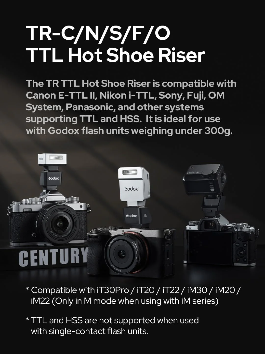 Godox TR-C TTL Hot Shoe Riser for Canon Cameras,0-90° Angle Adjustment,30mm Height Increase, Reduce Lens Shadow Compatible with Godox iT30 Pro C,iT20 C,iT22C,iM30,iM20,iM22 Mini Flash - Image 3