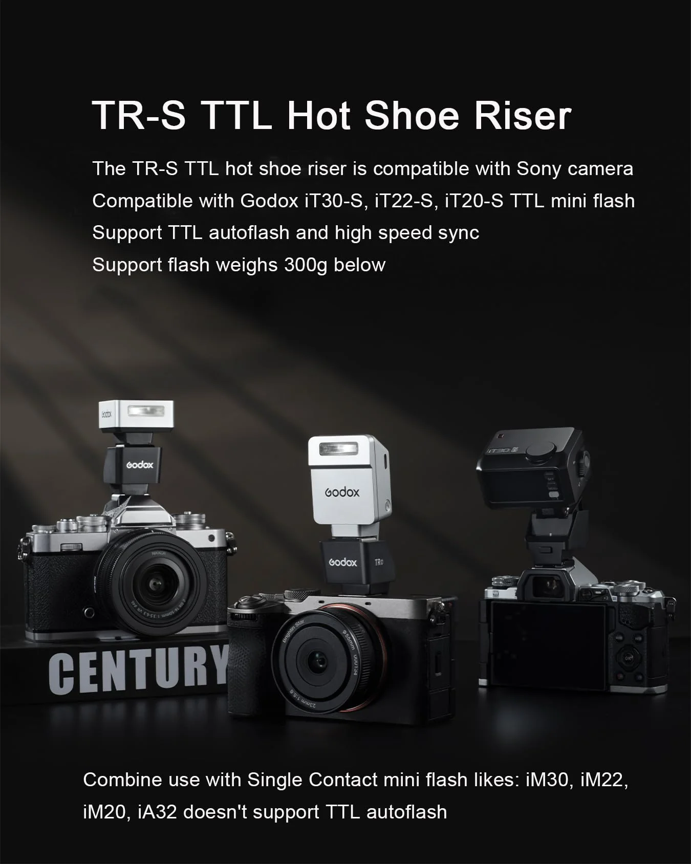 Godox TR-S TRS TTL Hot Shoe Riser for Sony TTL System, Compatible with Sony iT20-S iT22-S iT30pro-S Mini Flash, Support TTL Function and High Speed Sync - Image 2