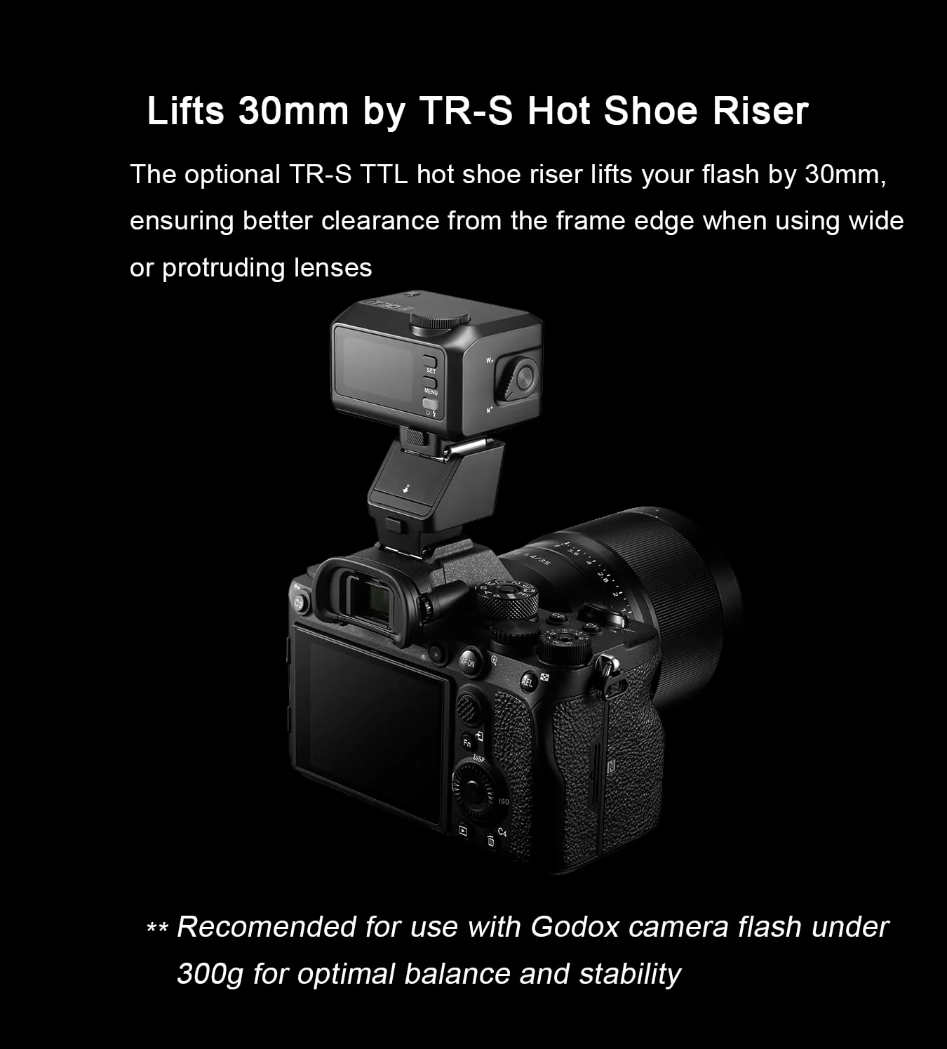 Godox TR-S TRS TTL Hot Shoe Riser for Sony TTL System, Compatible with Sony iT20-S iT22-S iT30pro-S Mini Flash, Support TTL Function and High Speed Sync - Image 3
