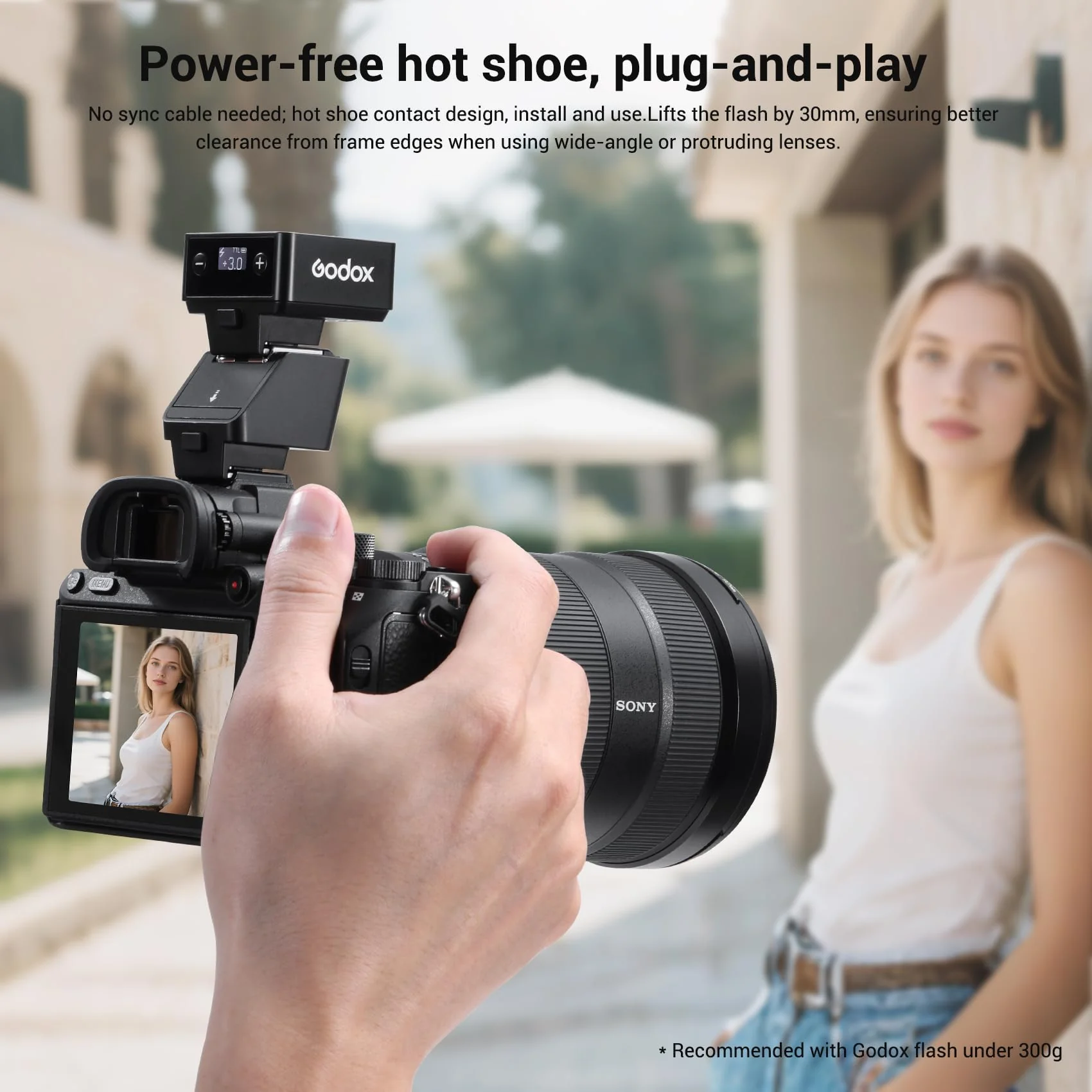 Godox TR-S TTL Camera Flash Hot Shoe Riser for Sony, Compatible with Godox iT30Pro iT20 iT22 IM20 IM22 IM30, 0-90° Tilting Head for Soft Bounce Light and Direct Flash Godox TR-S - Image 5