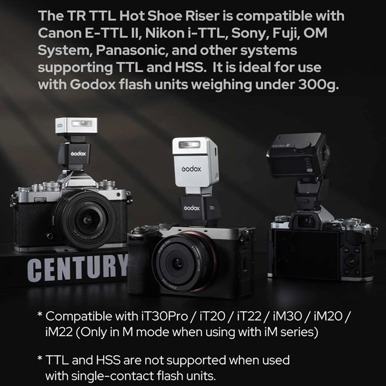 Godox TR-S TTL Hot Shoe Riser for Sony Camera, Hot Shoe Extender for Godox iT30Pro-S iT20-S iT22-S iM30 iM20 iM22 Mini Flash, 0-90° Tilt Adjustment, Raises 30mm Height, Reduce Lens Shadow - Image 2