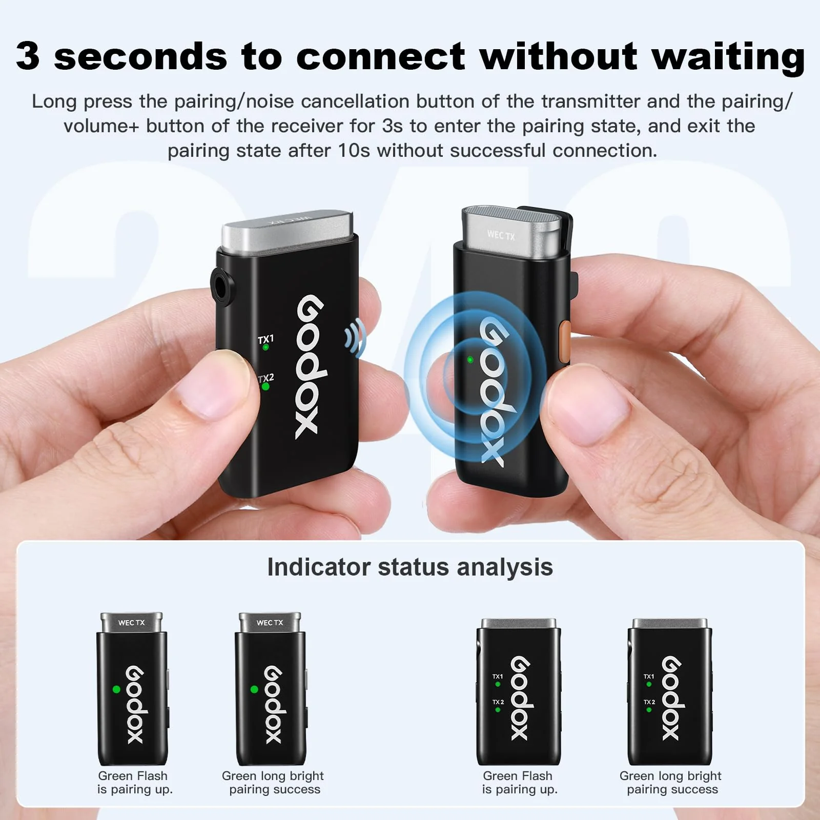 Godox WEC Wireless Lavalier Lapel Mic - 200m Range, 2.4GHz, Noise Cancellation, Compact, for Cameras, Live Streaming, Computer, TikTok Kit-1 - Image 5