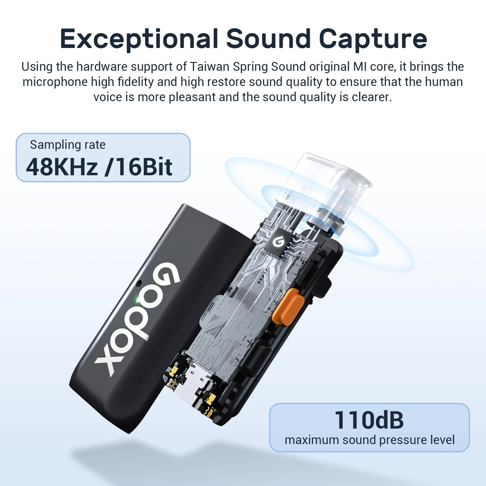 GODOX WES1 Kit1 Wireless Microphone for iPhone iPad, 2.4GHz Wireless MFi Certified Lavalier Mic, Plug and Play, Noise Cancelling,656ft, 7g Lightweight for Vlogs/Interviews/Live(1TX + 1RX(Lightning)) - Image 4