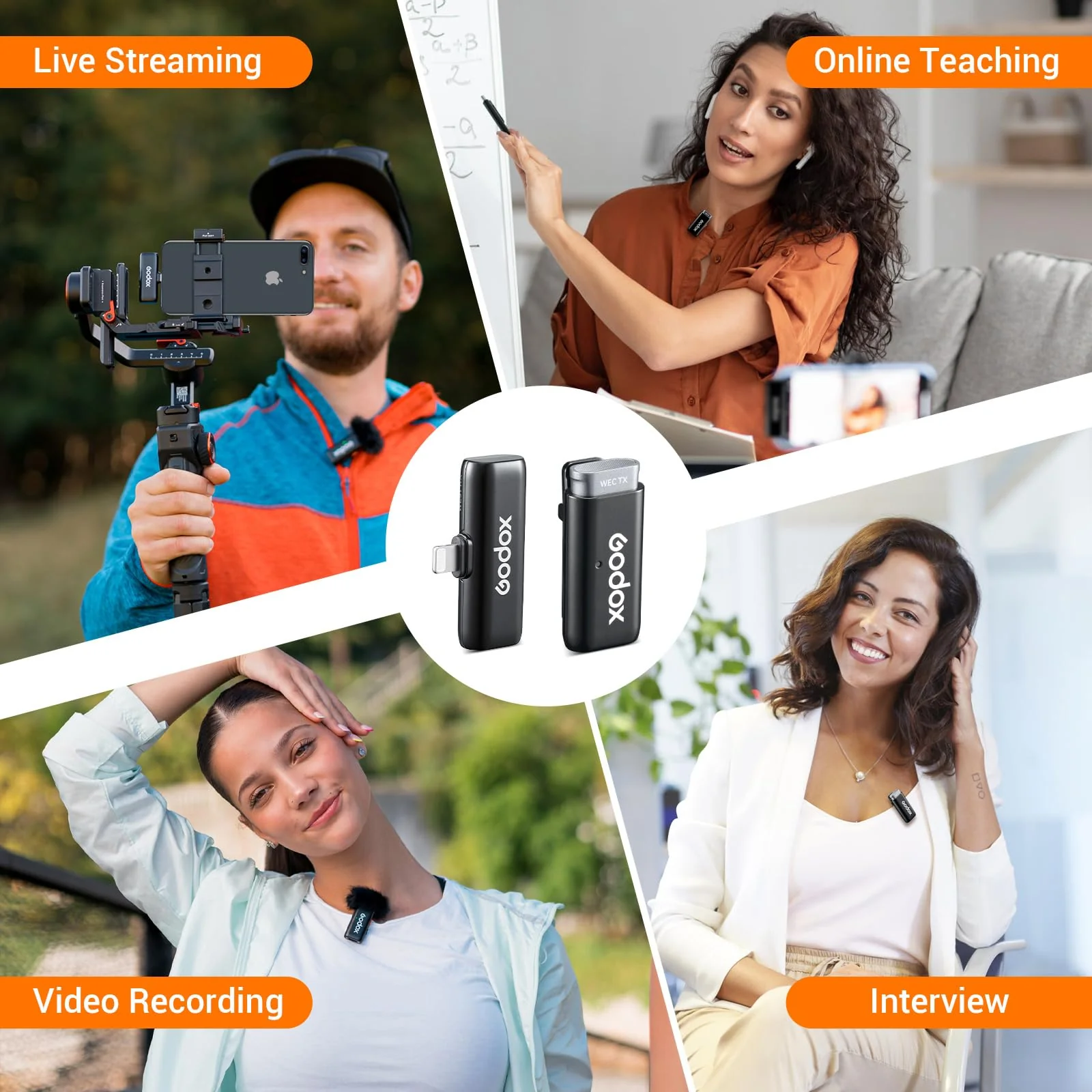 GODOX WES1 Kit1 Wireless Microphone for iPhone iPad, 2.4GHz Wireless MFi Certified Lavalier Mic, Plug and Play, Noise Cancelling,656ft, 7g Lightweight for Vlogs/Interviews/Live(1TX + 1RX(Lightning)) - Image 9